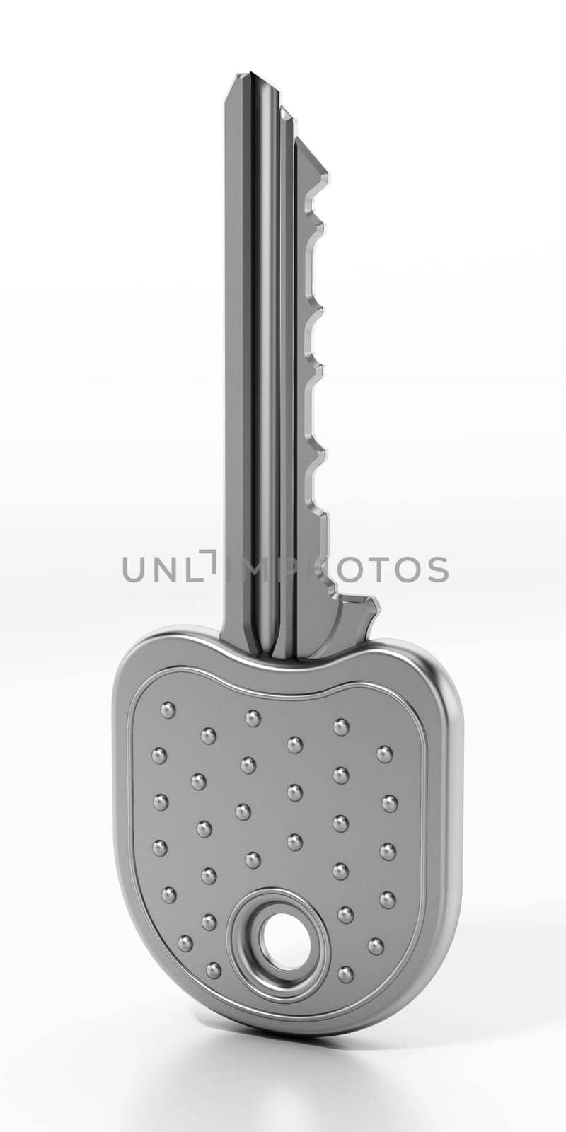 Metal key isolated on white background. 3D illustration.