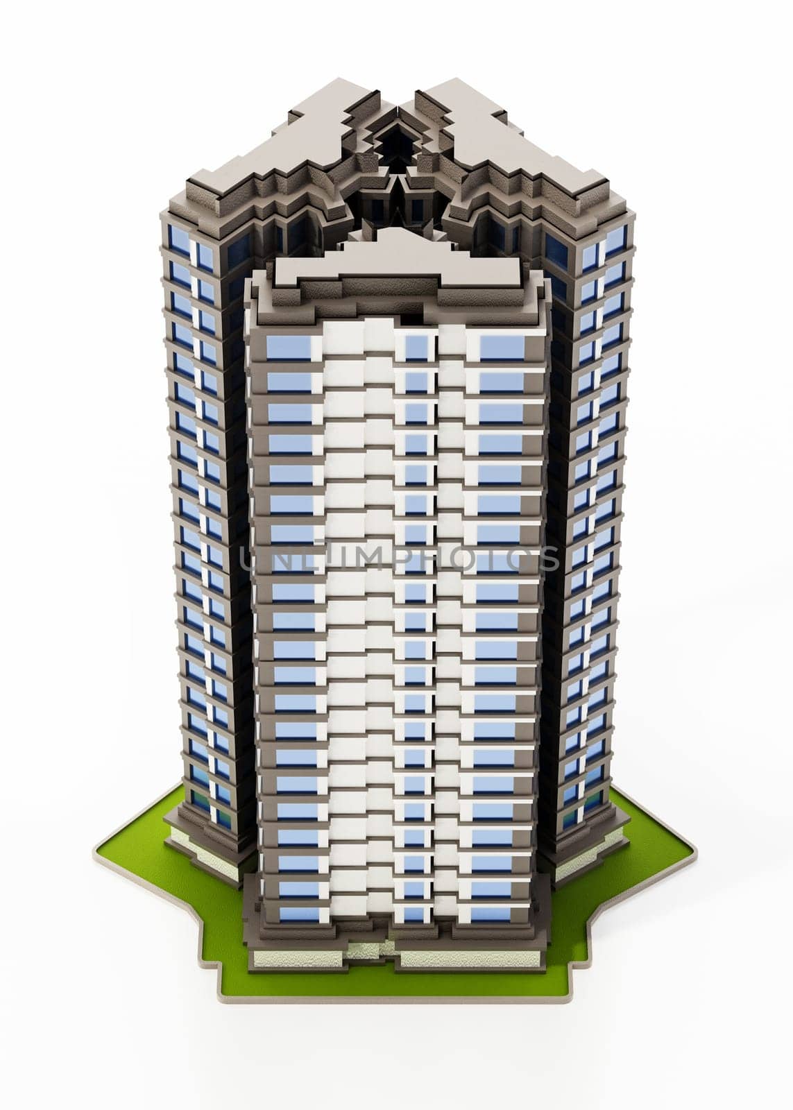 Modern building isolated on white background. 3D illustration.