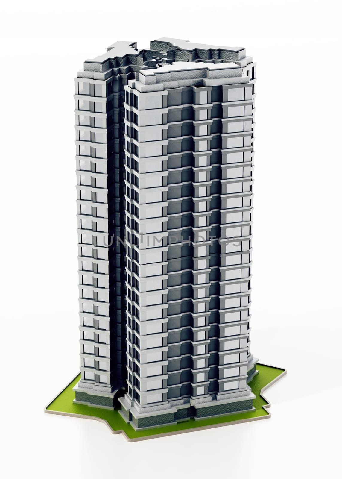 Modern building isolated on white background. 3D illustration.