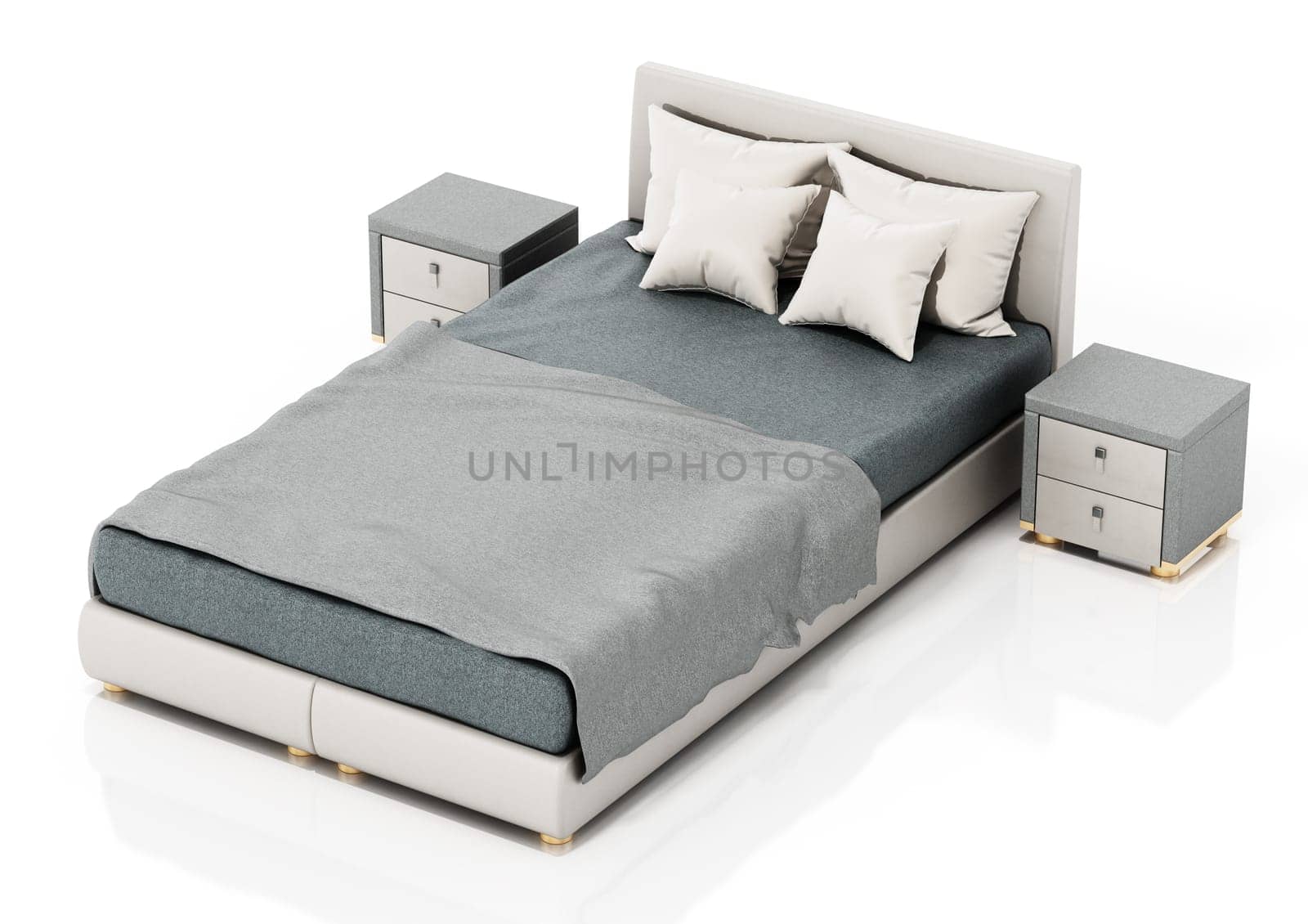 Comfortable bed isolated on white background. 3D illustration.