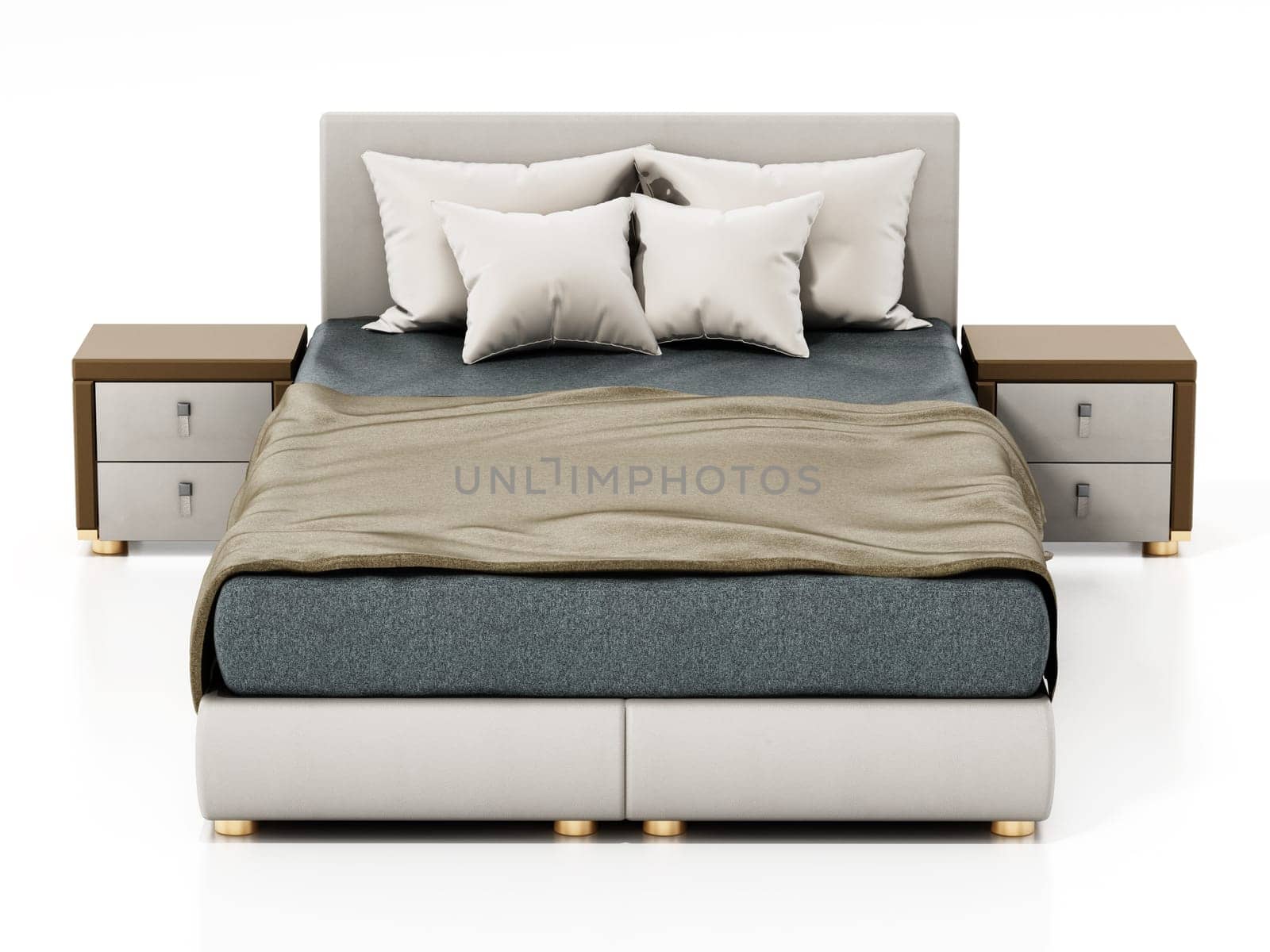 Comfortable bed isolated on white background. 3D illustration.