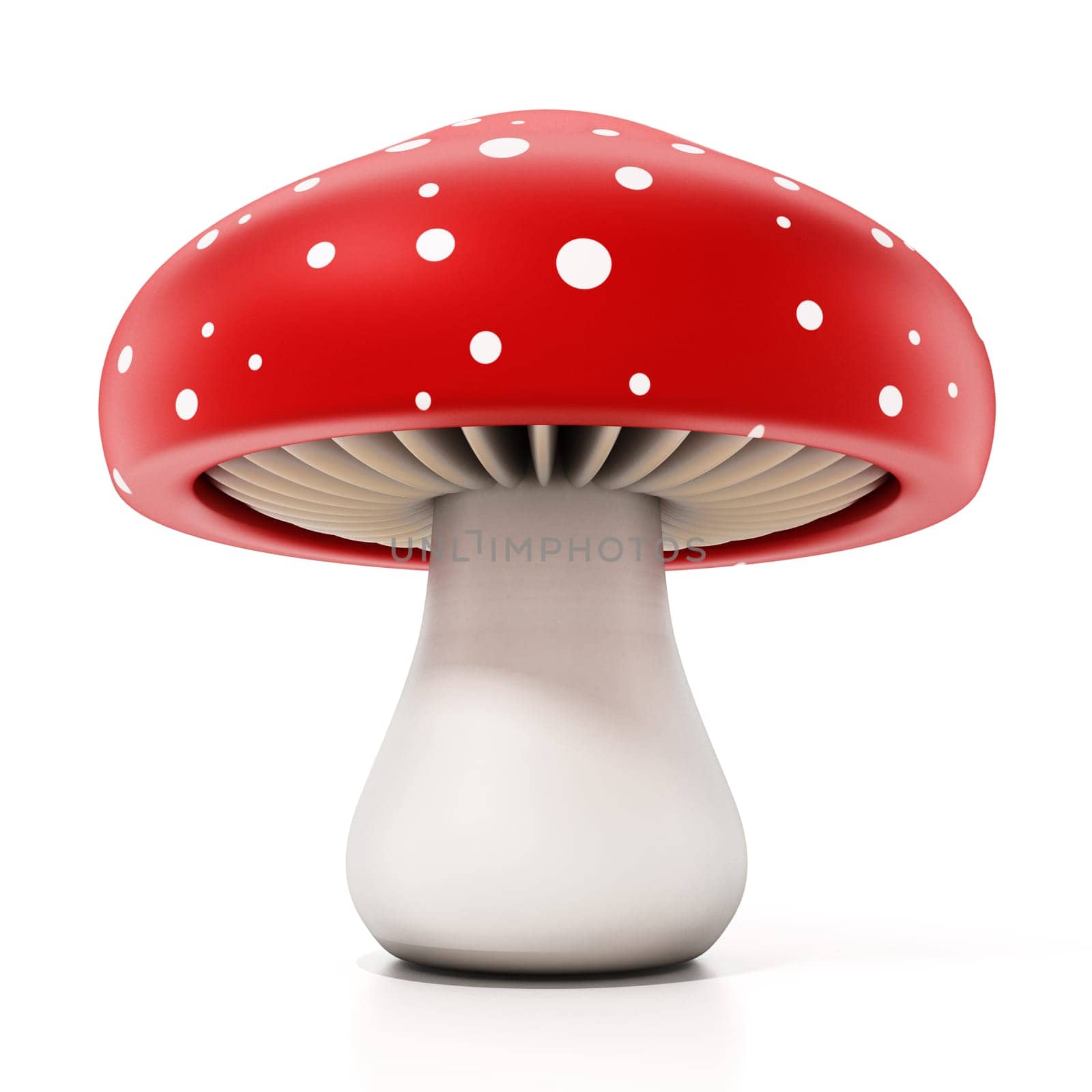 Red and white wild mushroom isolated on white background. 3D illustration.