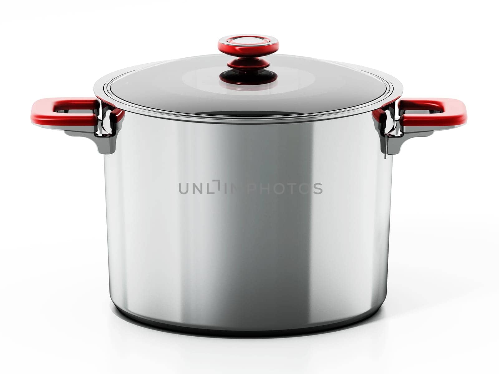 Steel cooking pot isolated on white background. 3D illustration.