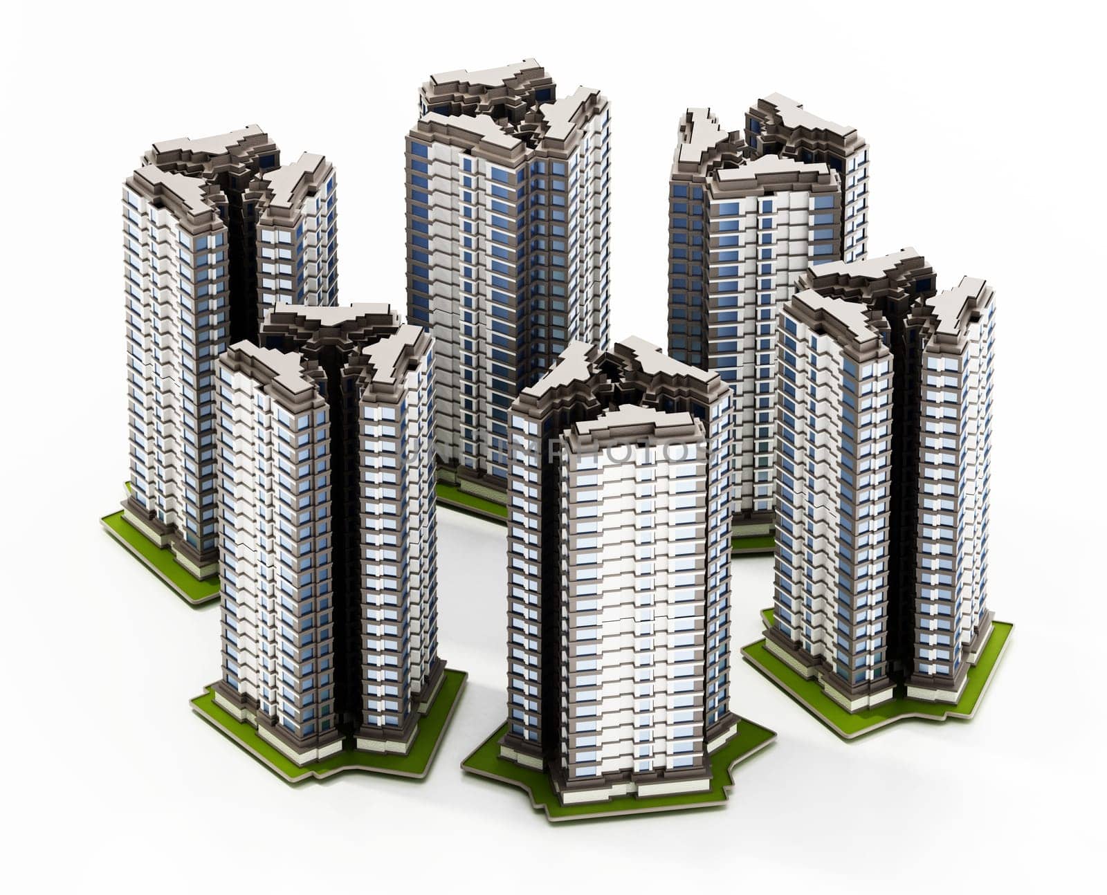 Modern buildings isolated on white background. 3D illustration.