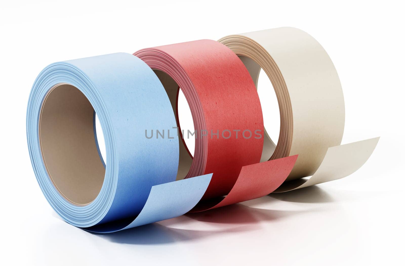 Colored paper masking tapes isolated on white background. 3D illustration.