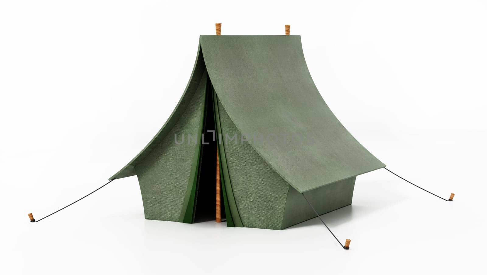 Green camping tent isolated on white background. 3D illustration.