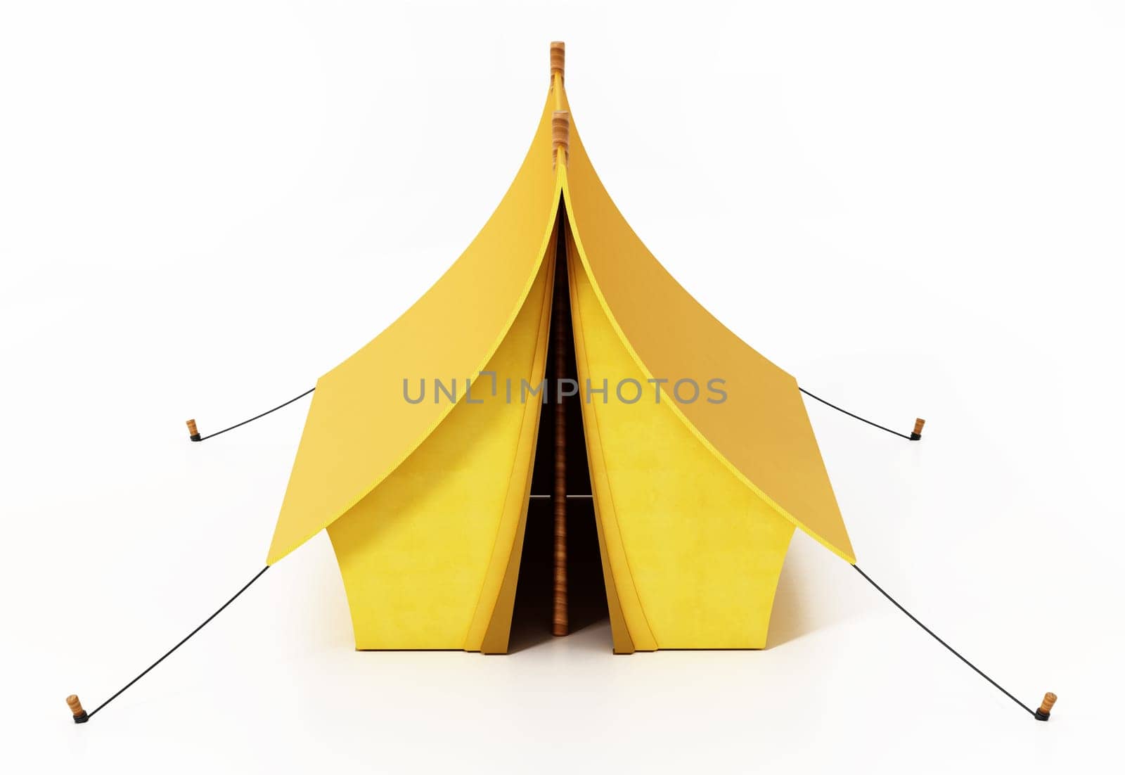 Yellow camping tent isolated on white background. 3D illustration.