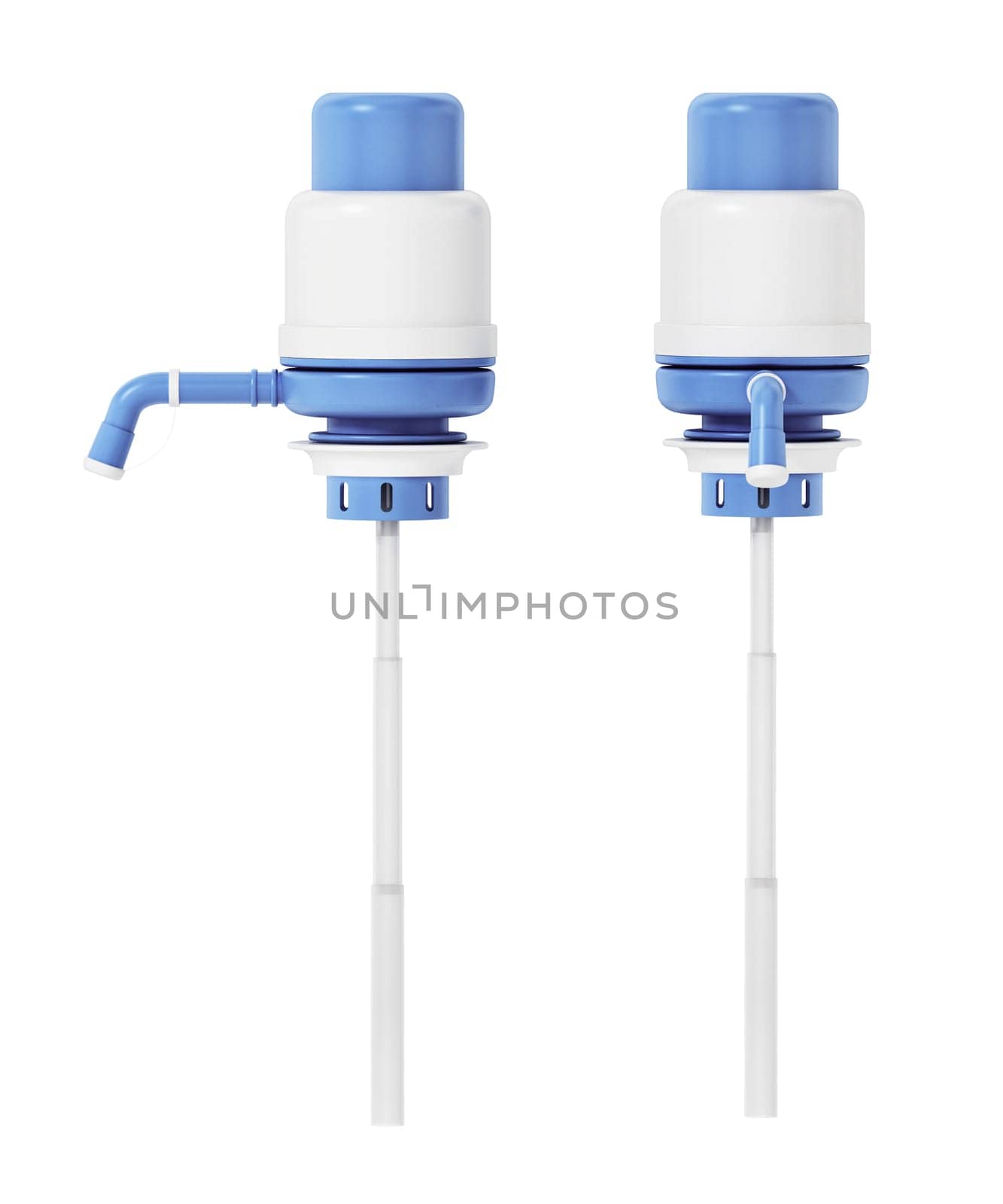 Generic water container pumps isolated on white background. 3D illustration.