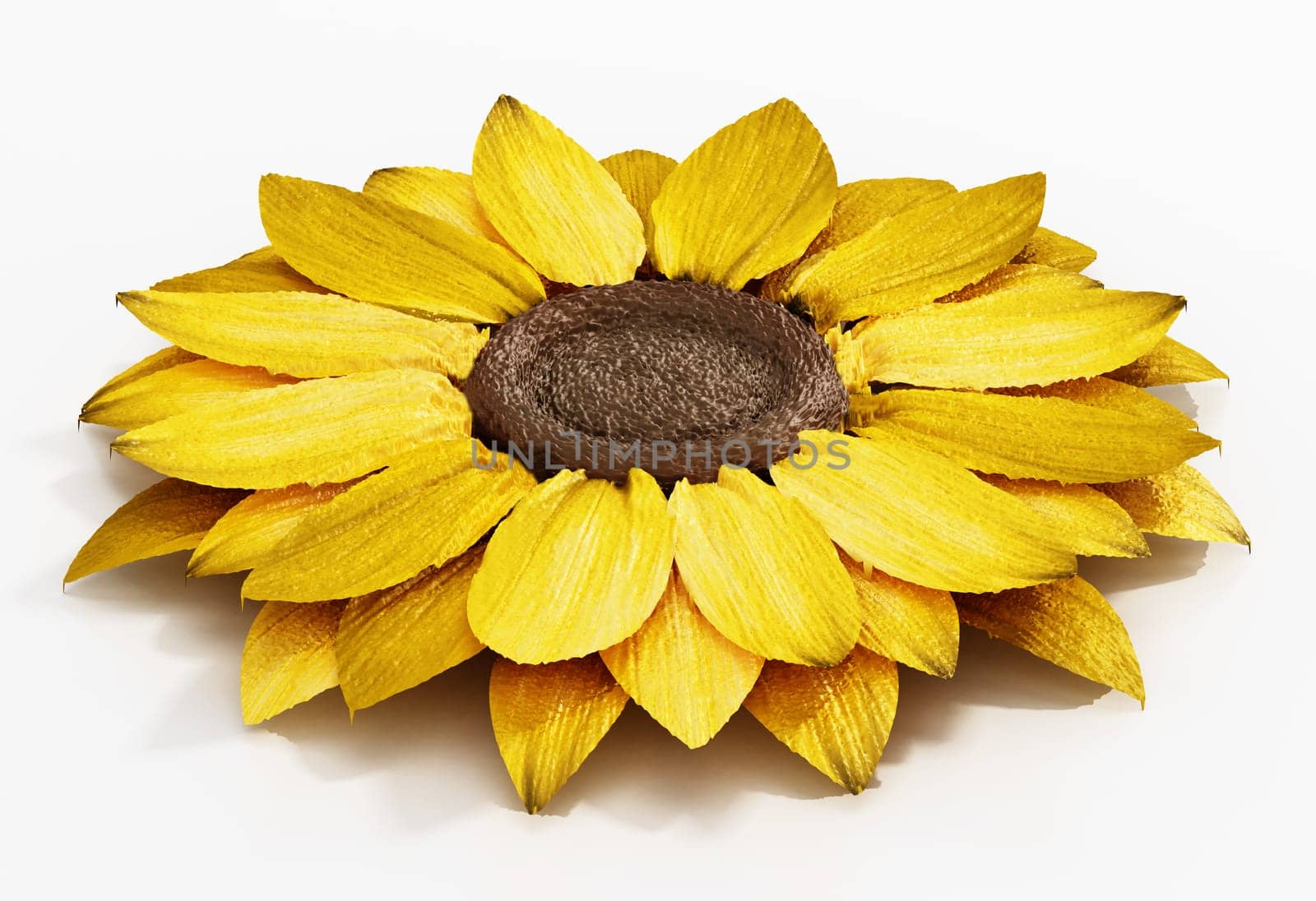 Generic 3D illustration of a flower with yellow petals. 3D illustration.