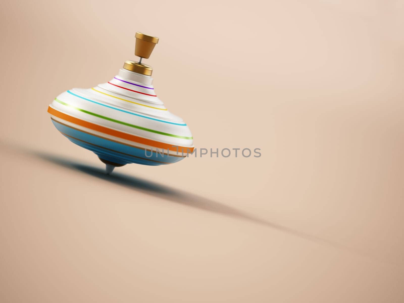 Whirling toy on the left top corner. Copy space on the right side. 3D illustration.
