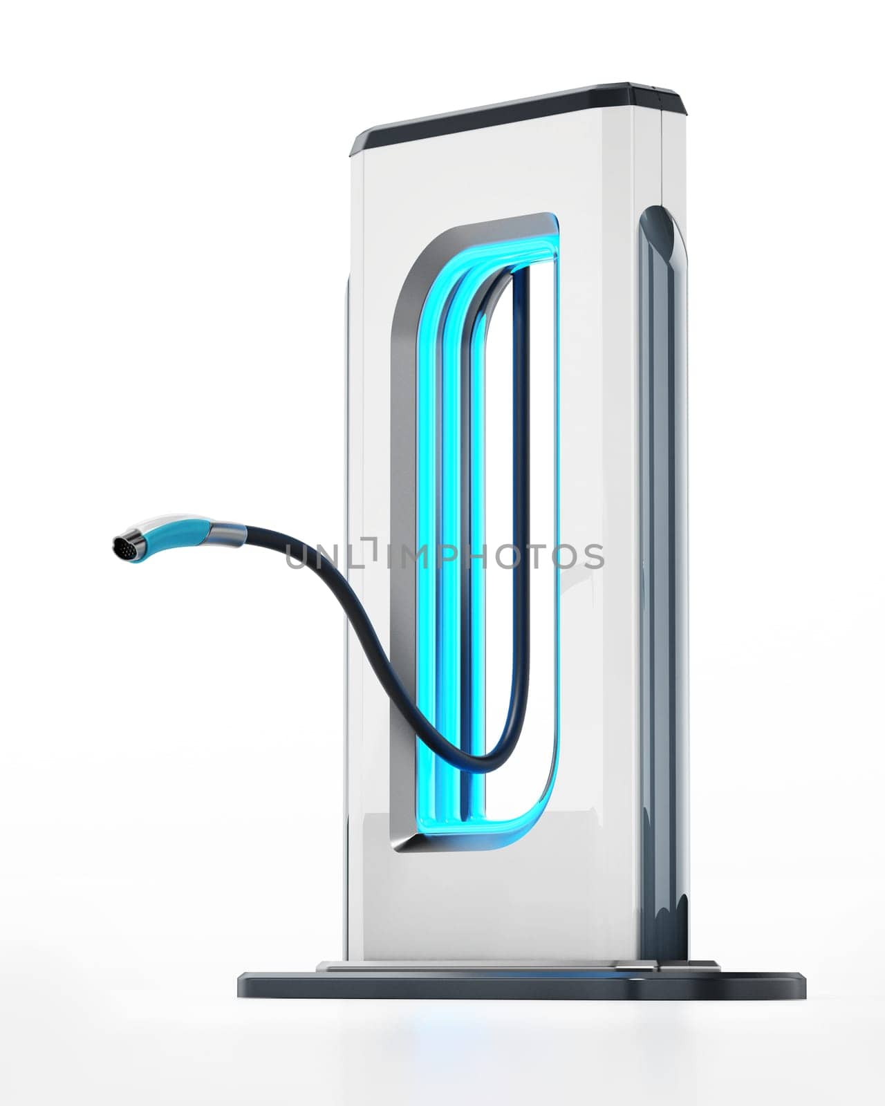 Generic electric vehicle charging station with a cord. 3D illustration.