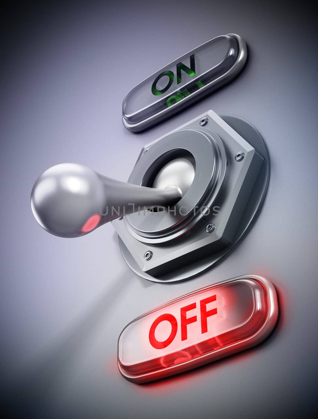 Mechanical vintage on off button. 3D illustration.