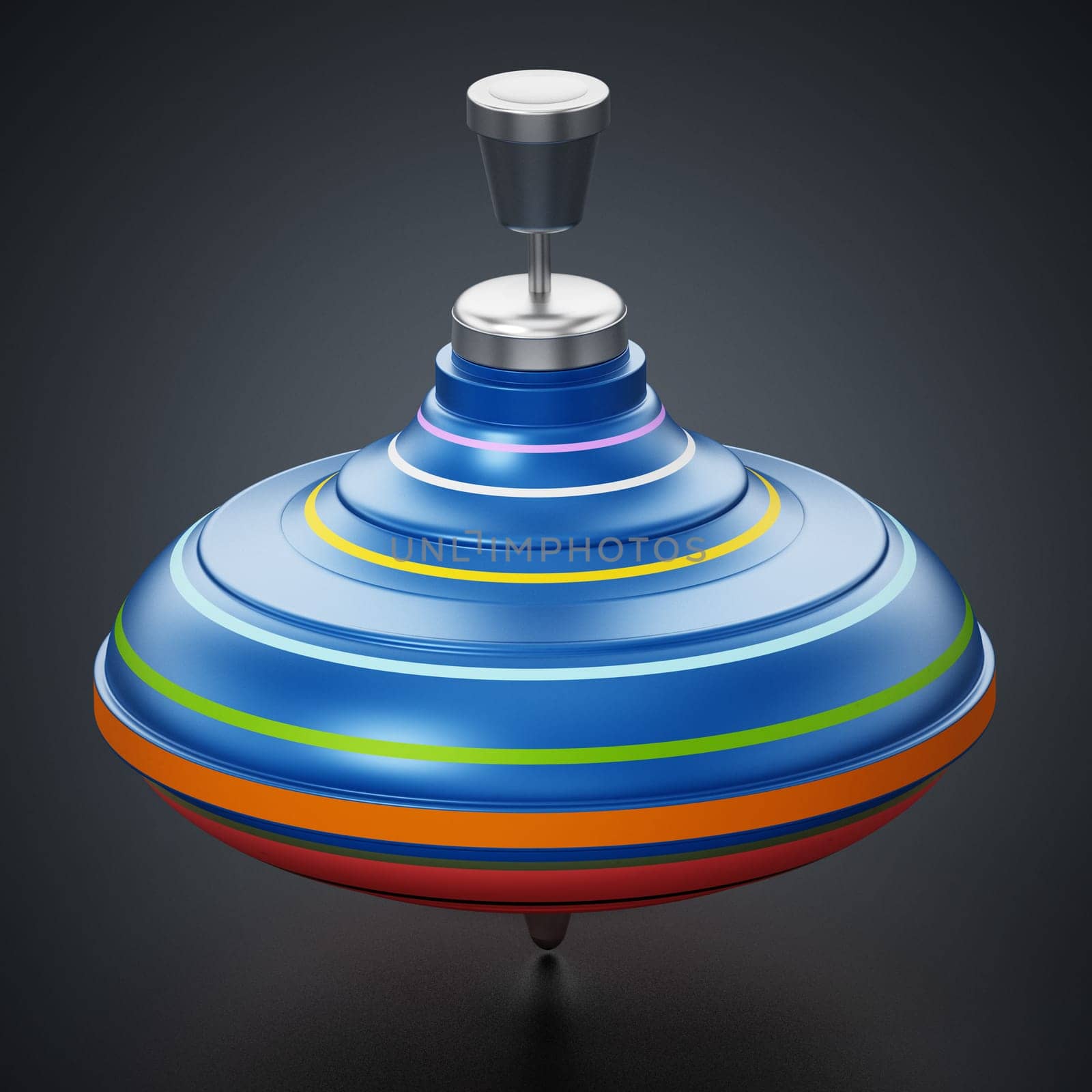 Whirling toy on dark background. 3D illustration.