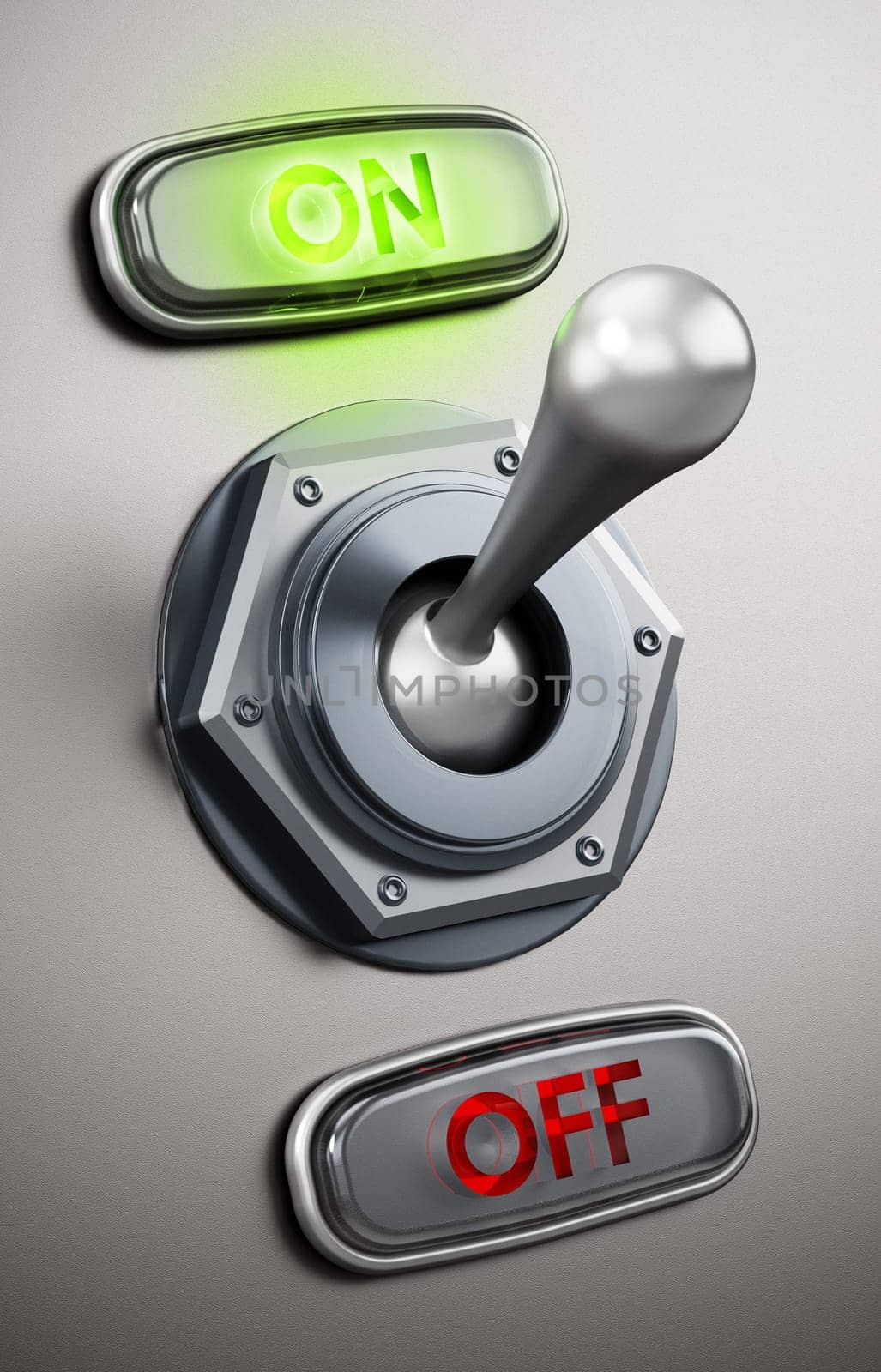 Mechanical vintage on off button. 3D illustration.