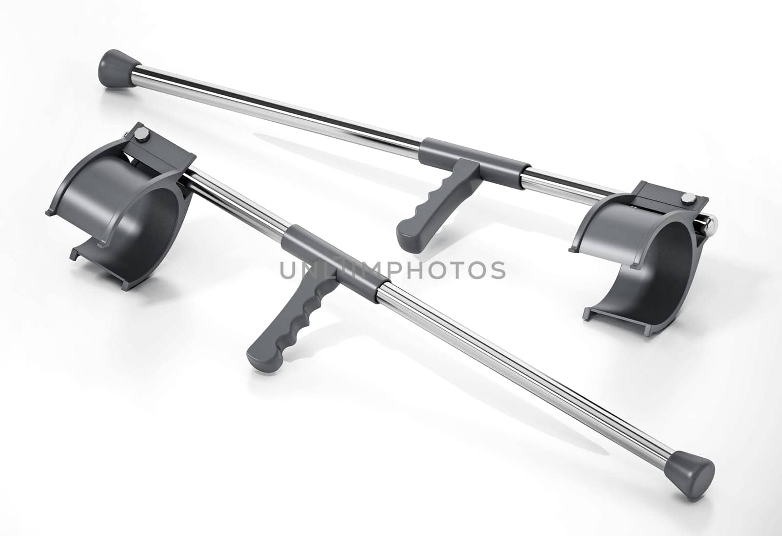 Pair of crutches isolated on white background. 3D illustration.