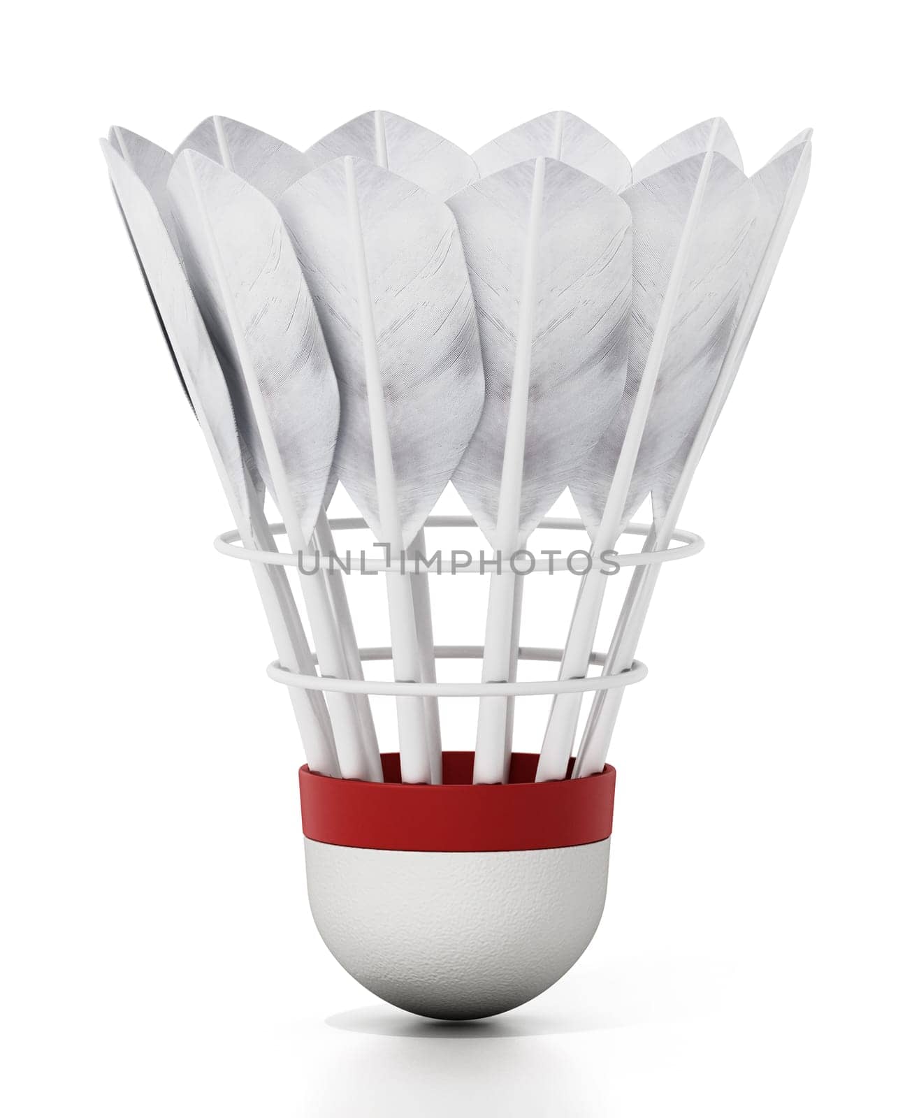 Badminton shuttlecock and rackets isolated on white background. 3D illustration.