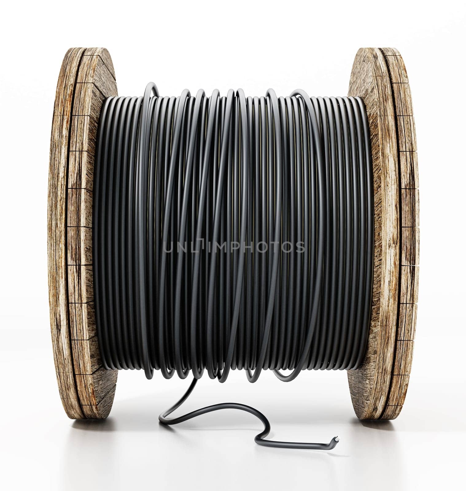 Large spools of cable isolated on white background. 3D illustration.
