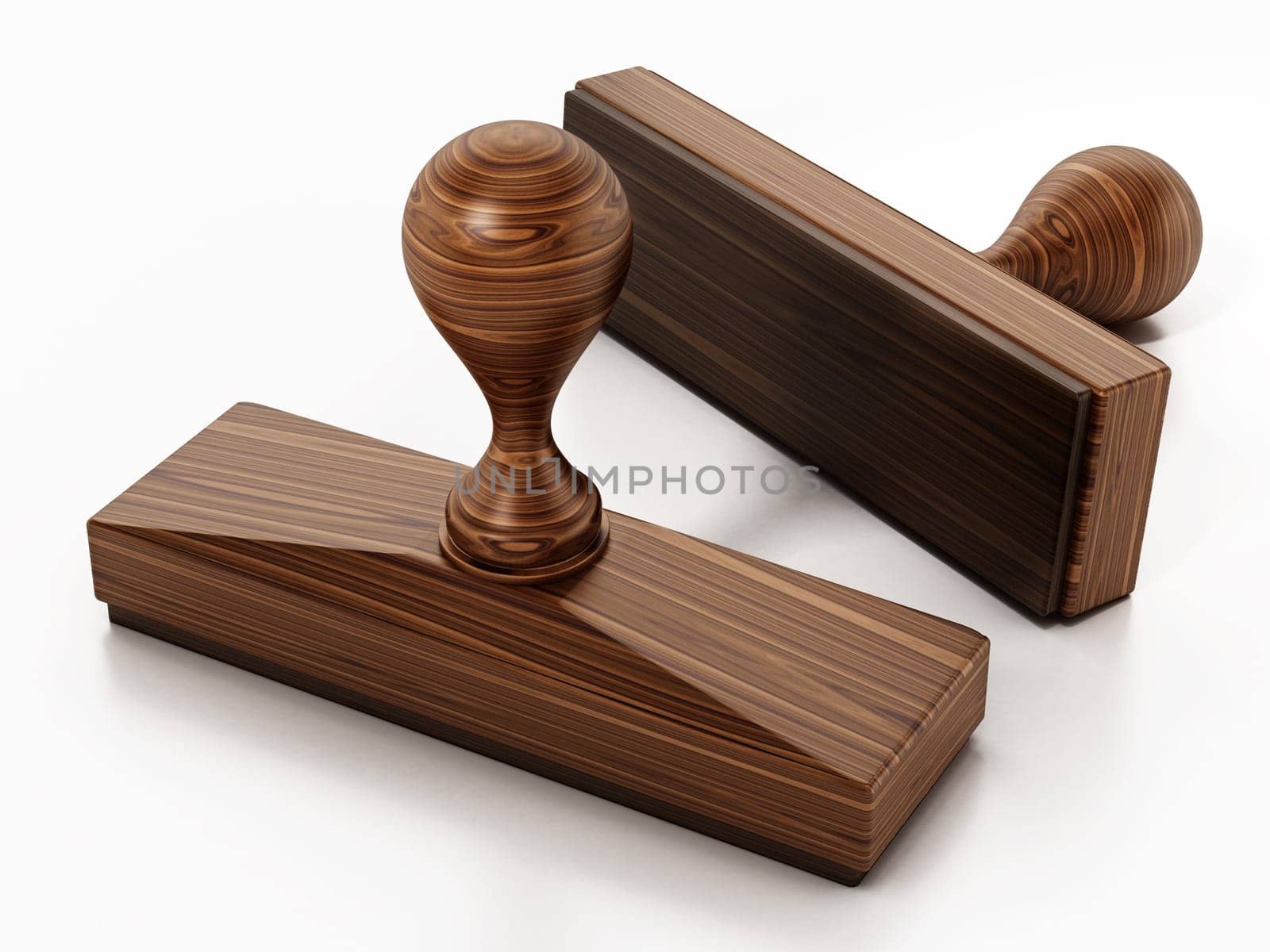 Wood stamps isolated on white background. 3D illustration.