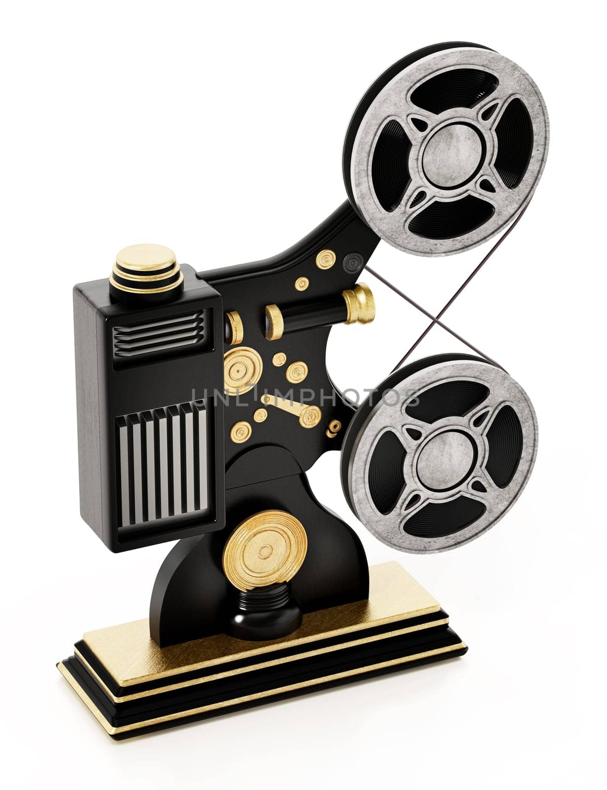 Vintage movie projector isolated on white background. 3D illustration.