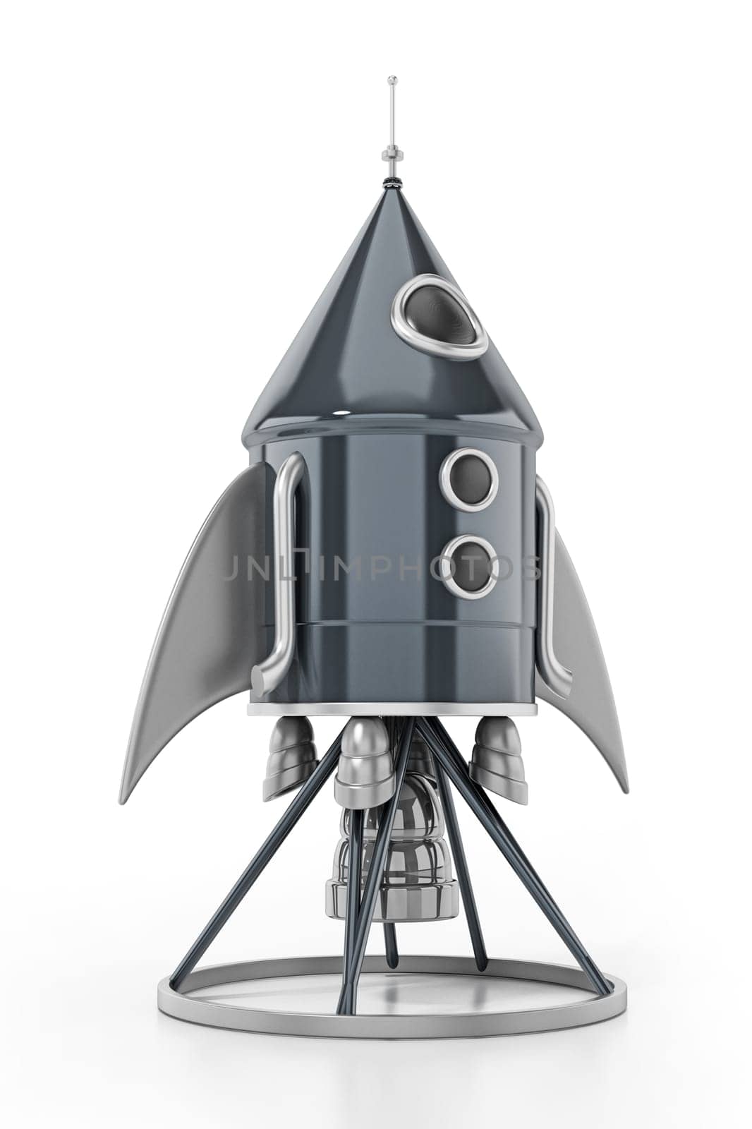 Vintage space rocket isolated on white background. 3D illustration.