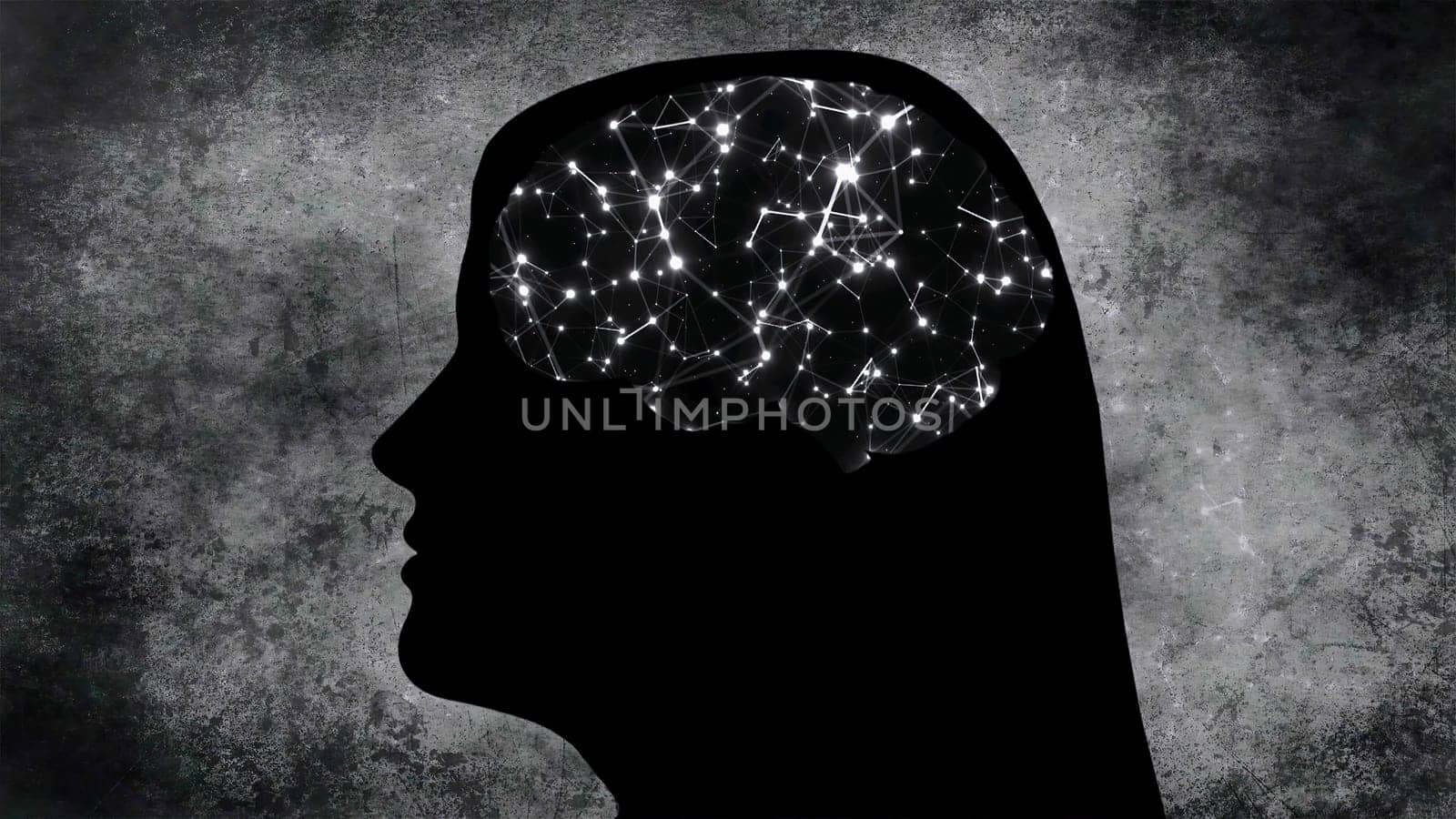 Portrait of Woman silhouette with Brain Connections Of Neurons,Portrait of Woman silhouette with Brain Connections Of Neurons