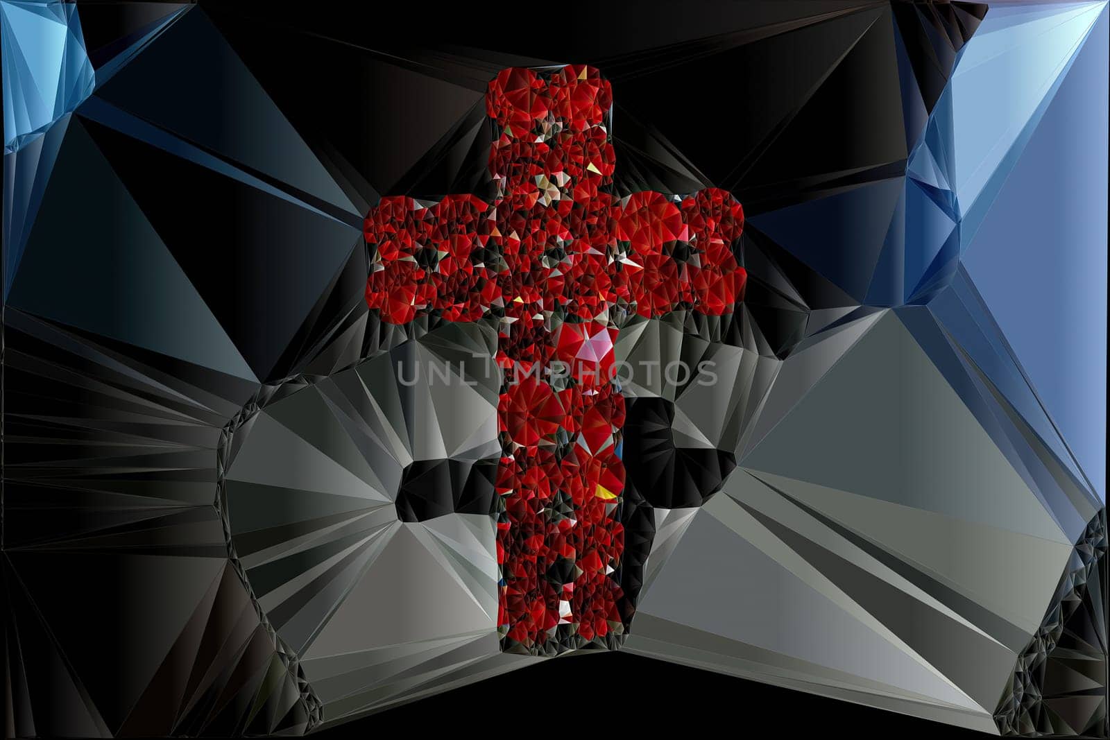 Artwork of abstract composition made with geometrical shapes of cross of Jesus