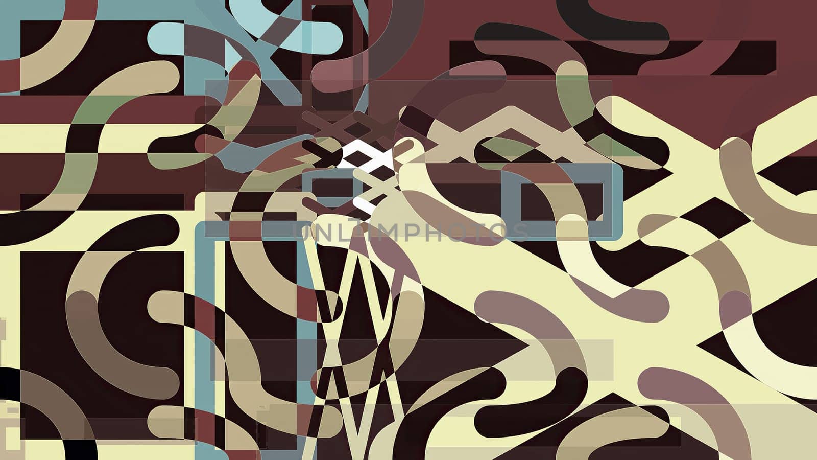 Artwork of abstract composition made with geometrical shapes and elements