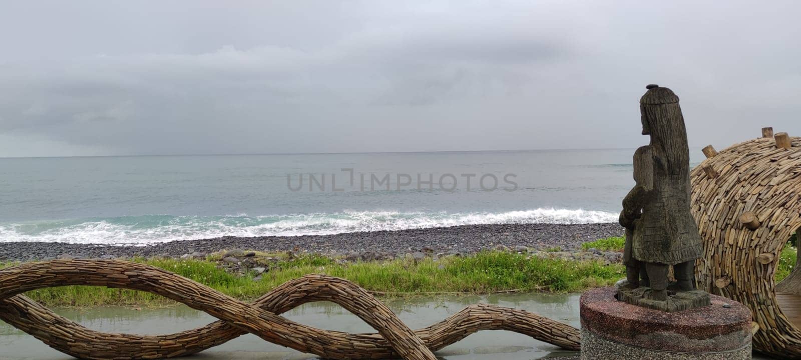 Isosaki, Hualien - Apr 11, 2022 : Installation Art on a Cloudy Day by the Sea, Taiwan