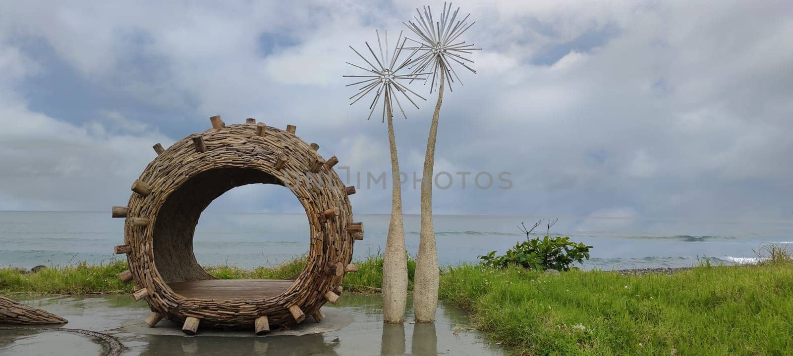 Isosaki, Hualien - Apr 11, 2022 : Installation Art on a Cloudy Day by the Sea, Taiwan