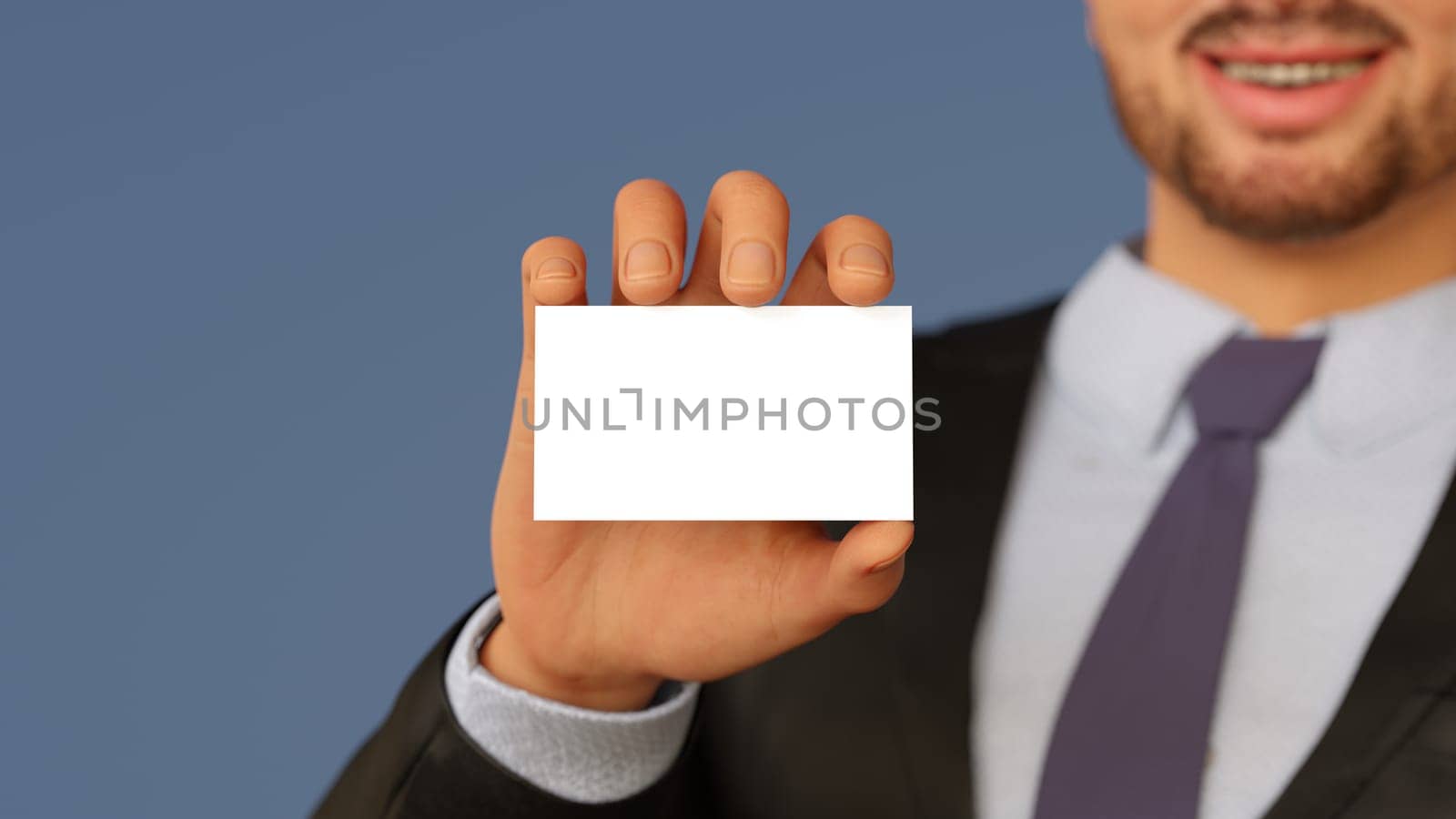 business man giving a blank business card suit and tie businessman cartoon copy space blank rectangle 3D illustration