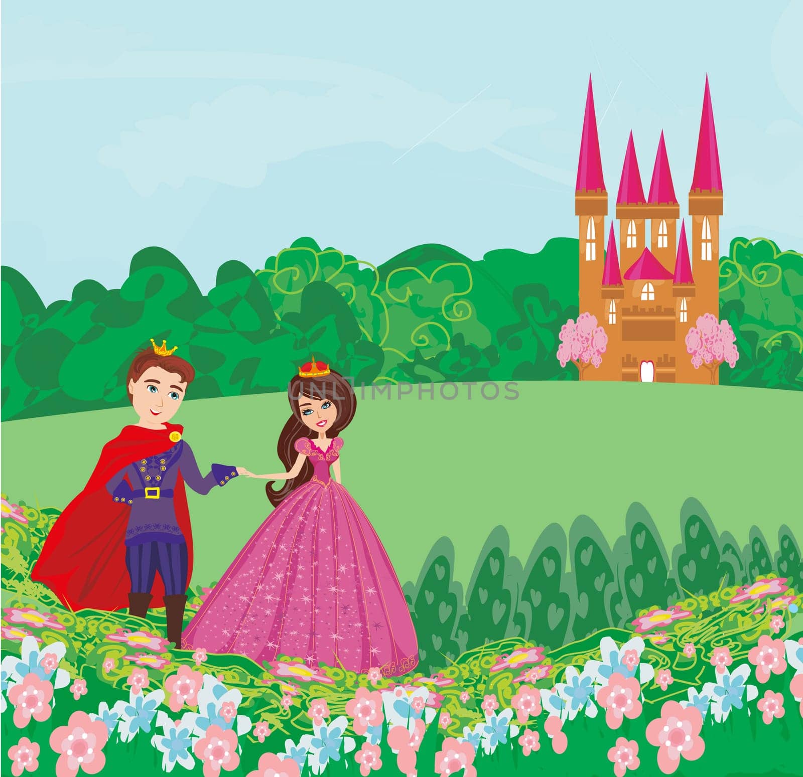 The princess and the prince in a beautiful garden