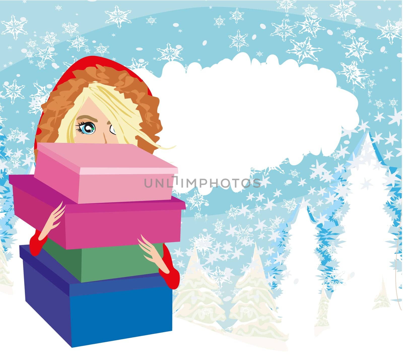 Winter girl with gift box