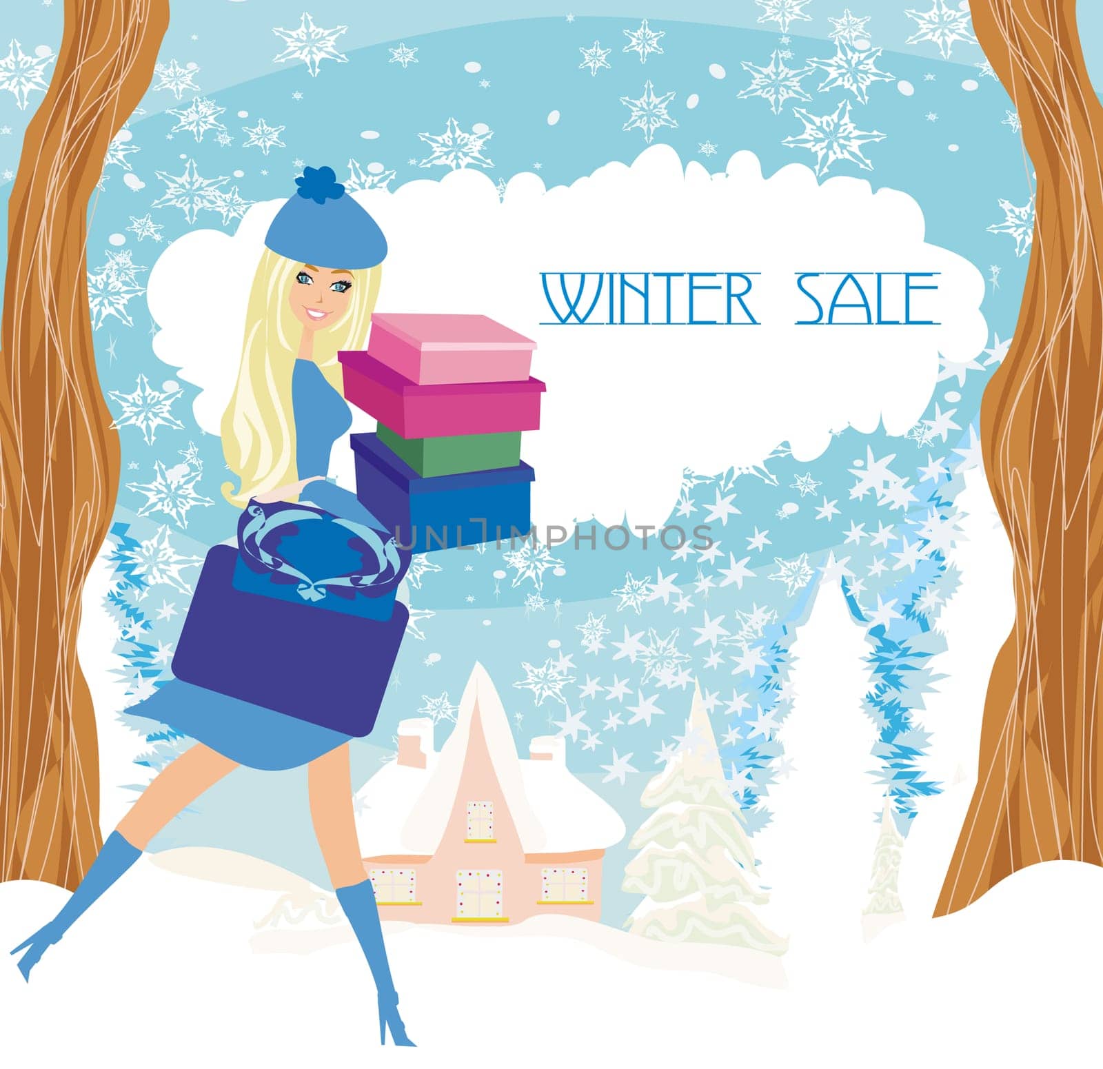Winter girl with gift box