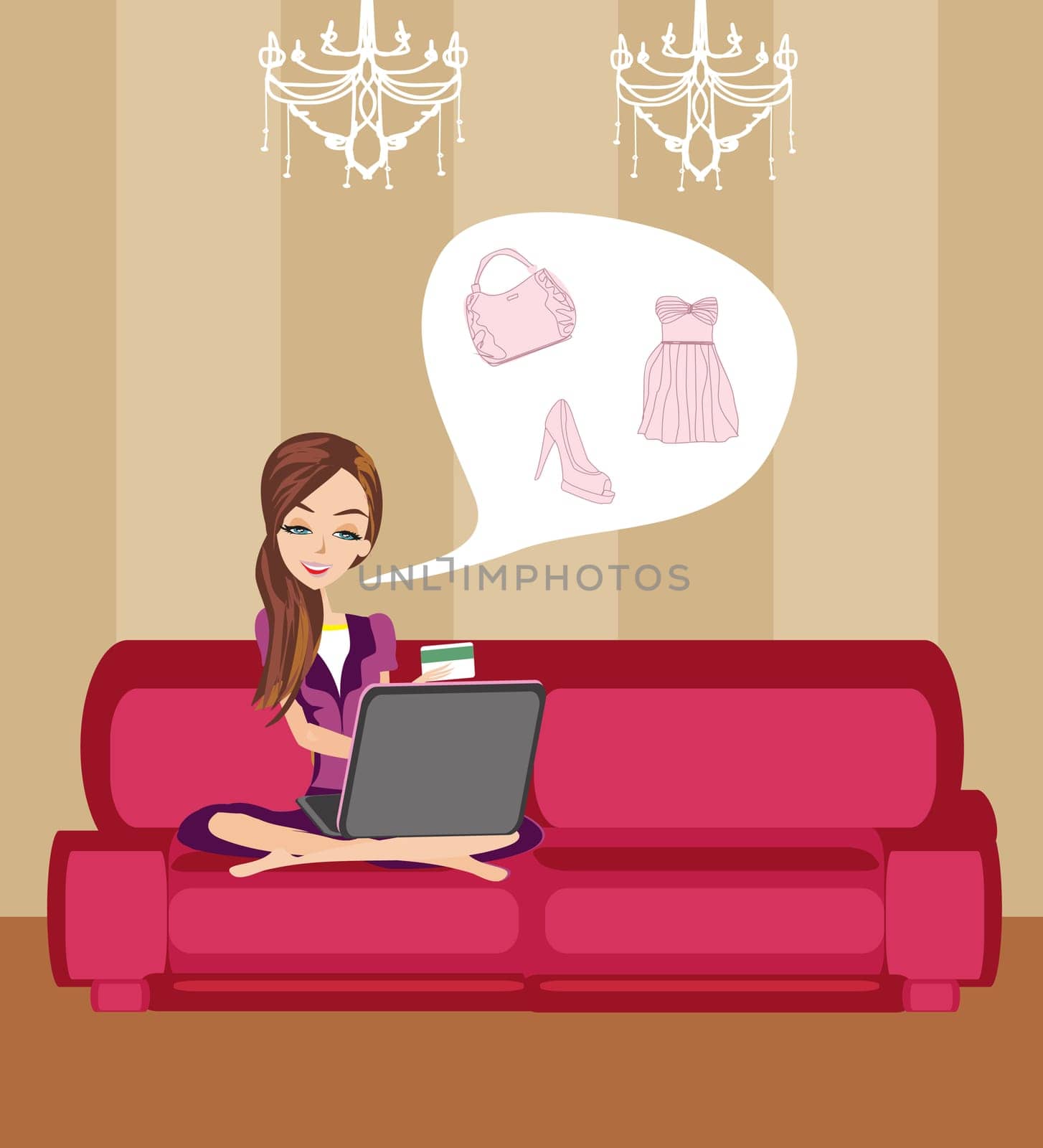 Happy Woman shopping online .