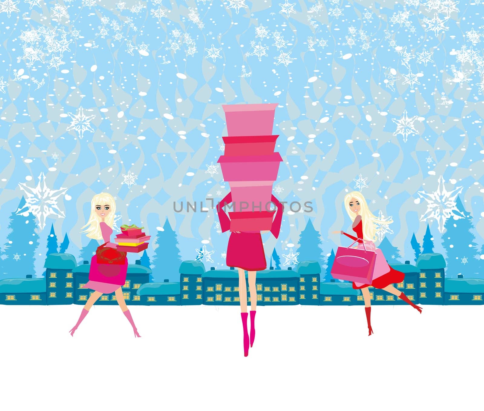 Beautiful girls on winter shopping