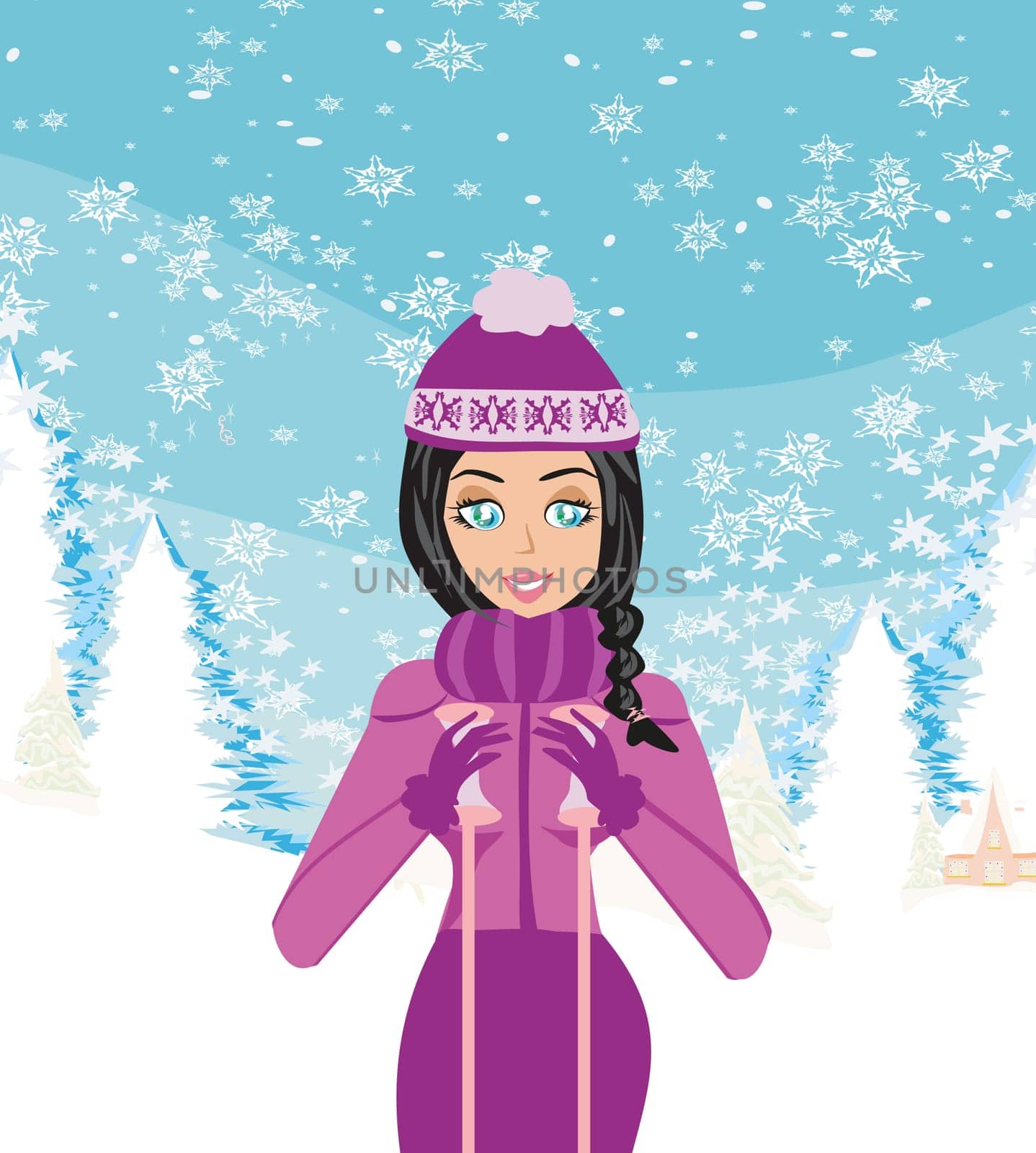skiing in winter day
