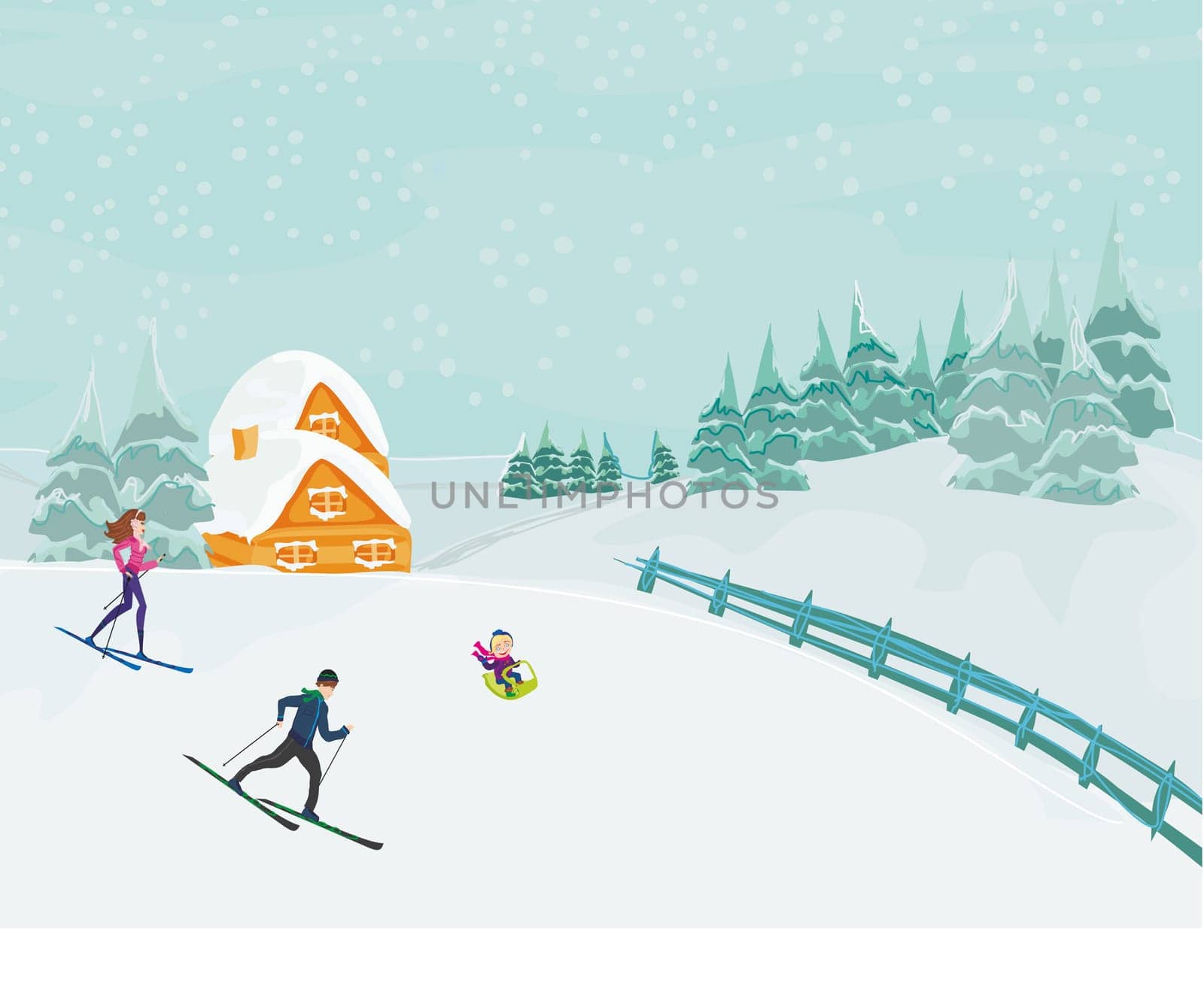 skiing in winter day