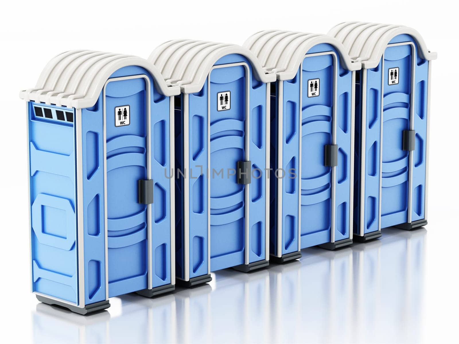 Portable WC isolated on white background. 3D illustration.