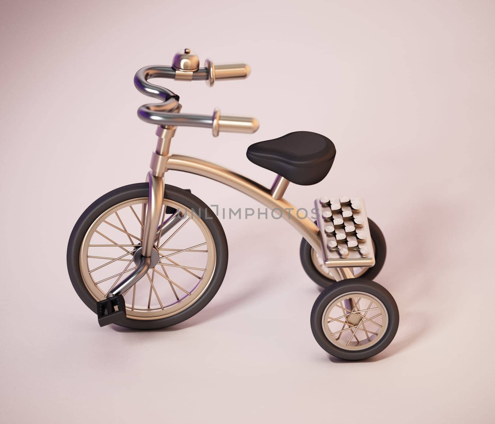 Vintage tricycle standing on beige background. 3D illustration.