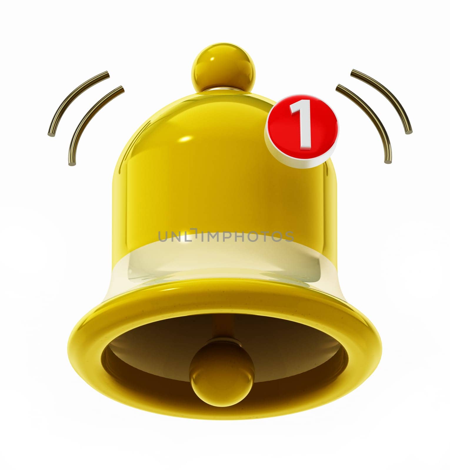 Notification bell isolated on white background. 3D illustration.