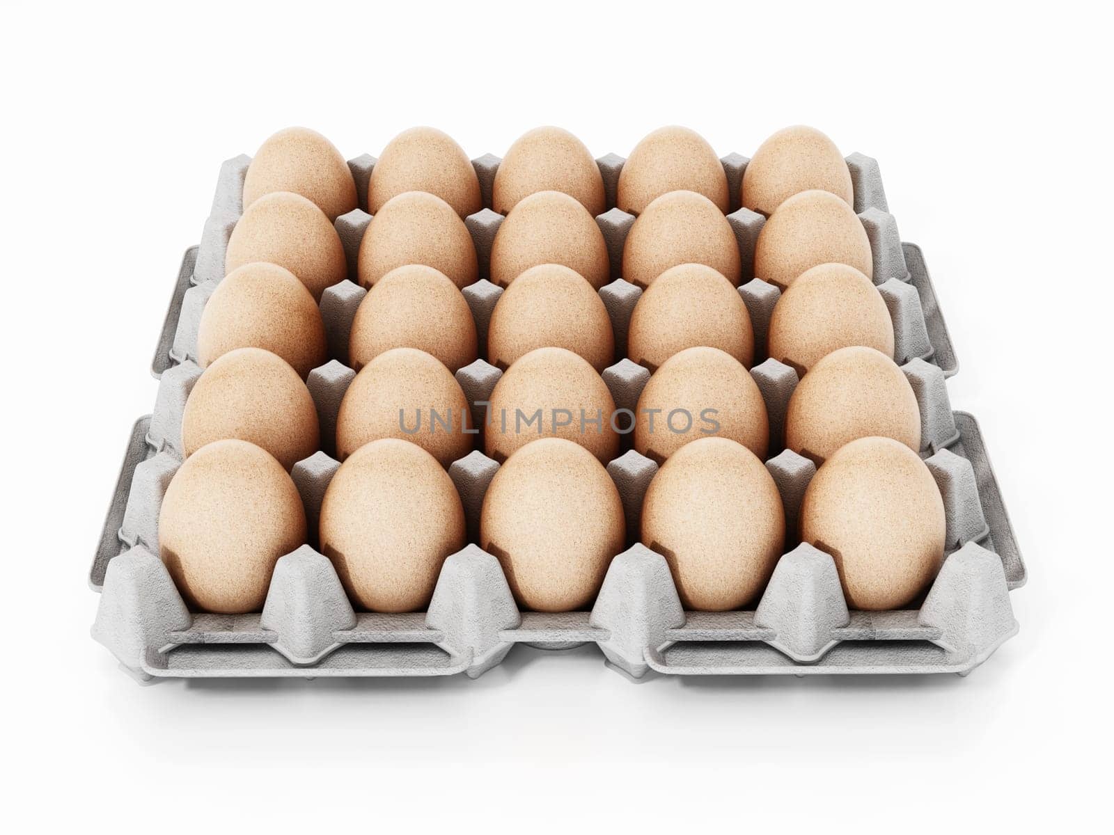 Pack of brown eggs isolated on white background. 3D illustration.