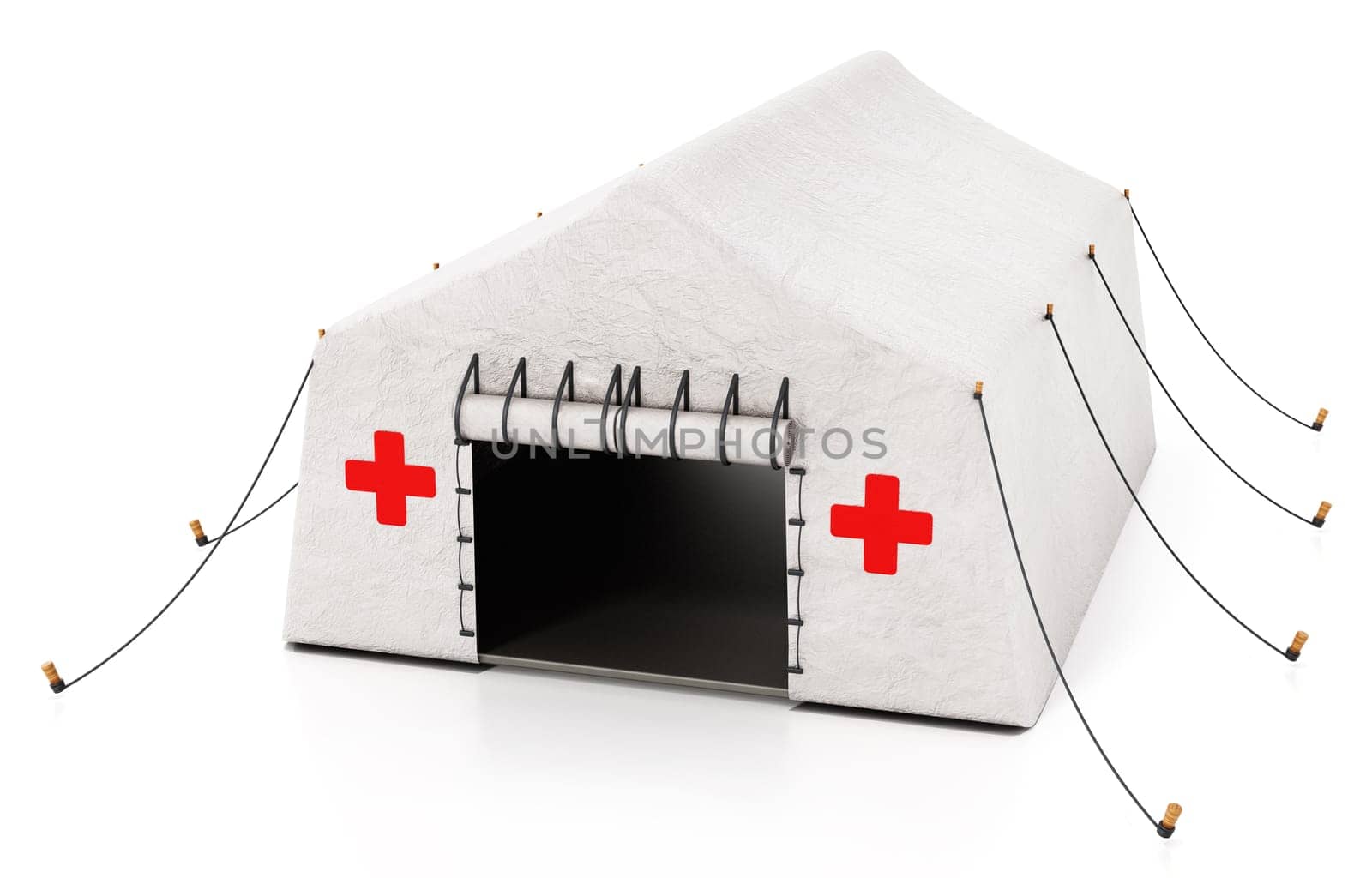 Field type mobile hospital tent isolated on white background. 3D illustration.