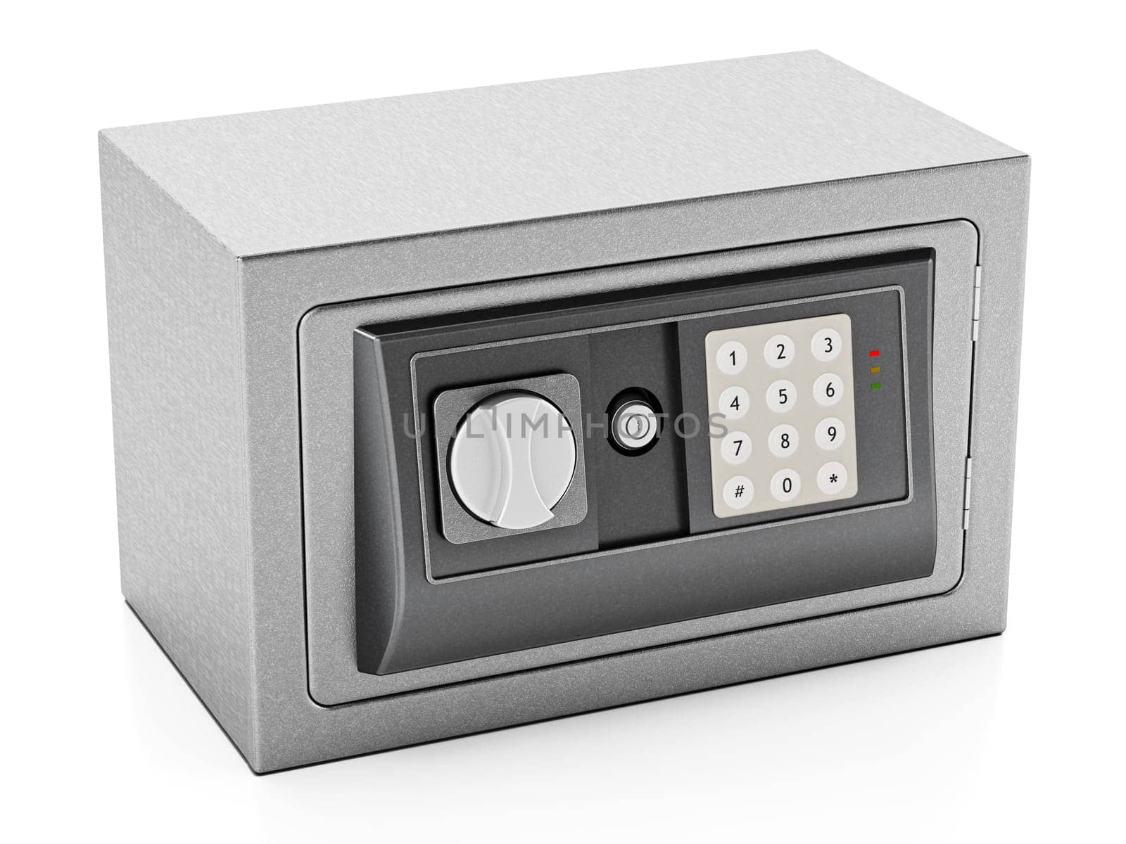 Steel safe isolated on white background. 3D illustration.
