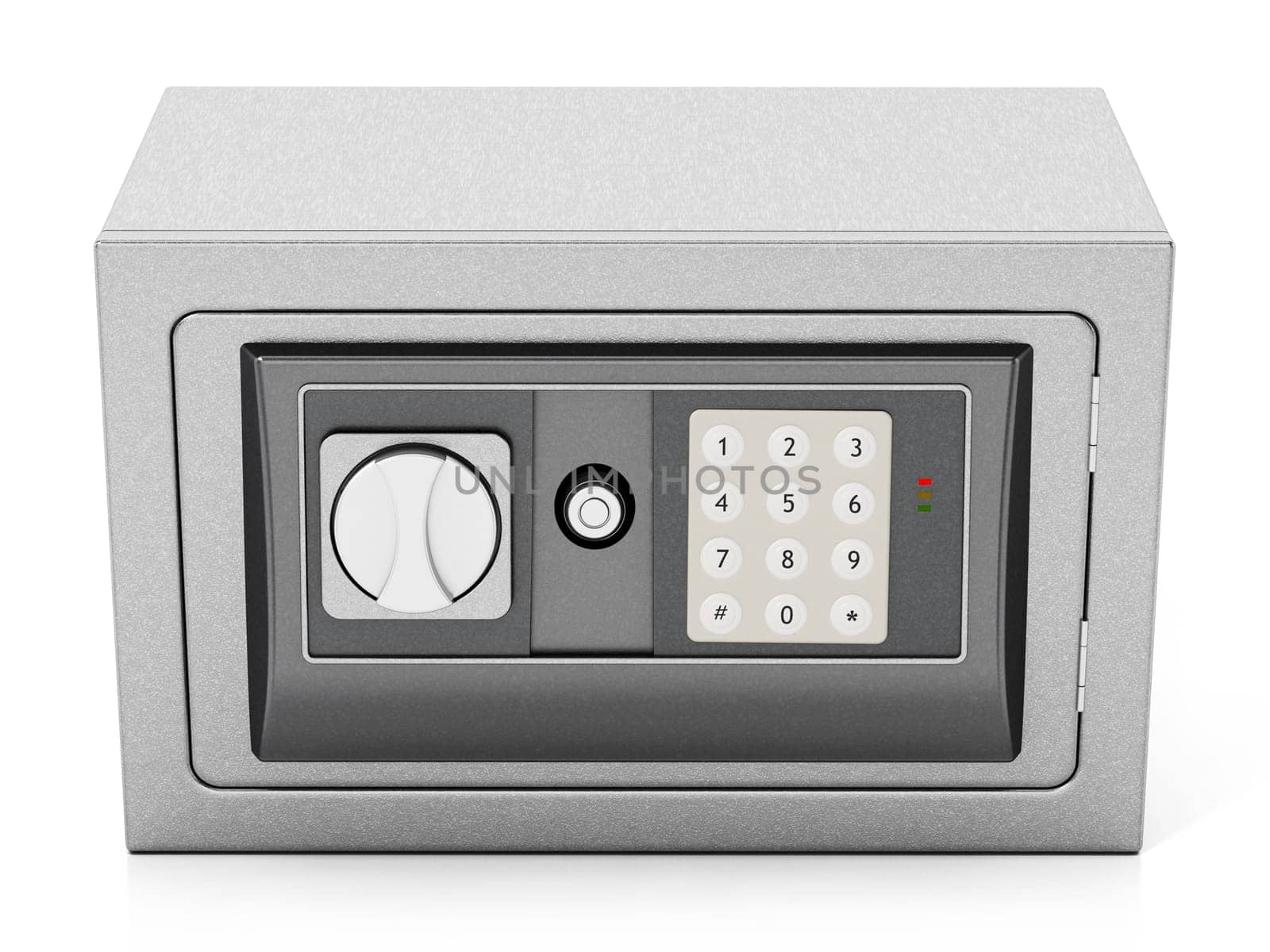 Steel safe isolated on white background. 3D illustration.