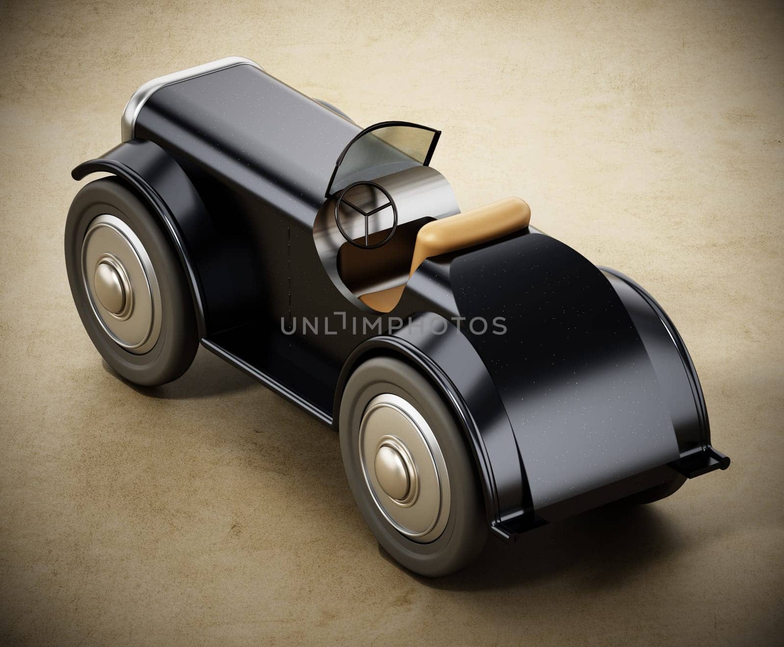 Vintage model car on vintage background. 3D illustration.