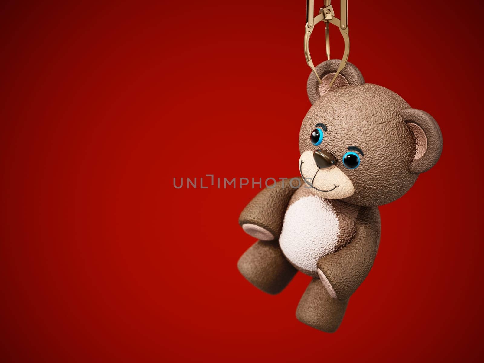 Toy claw machine holding a teddy bear. 3D illustration.