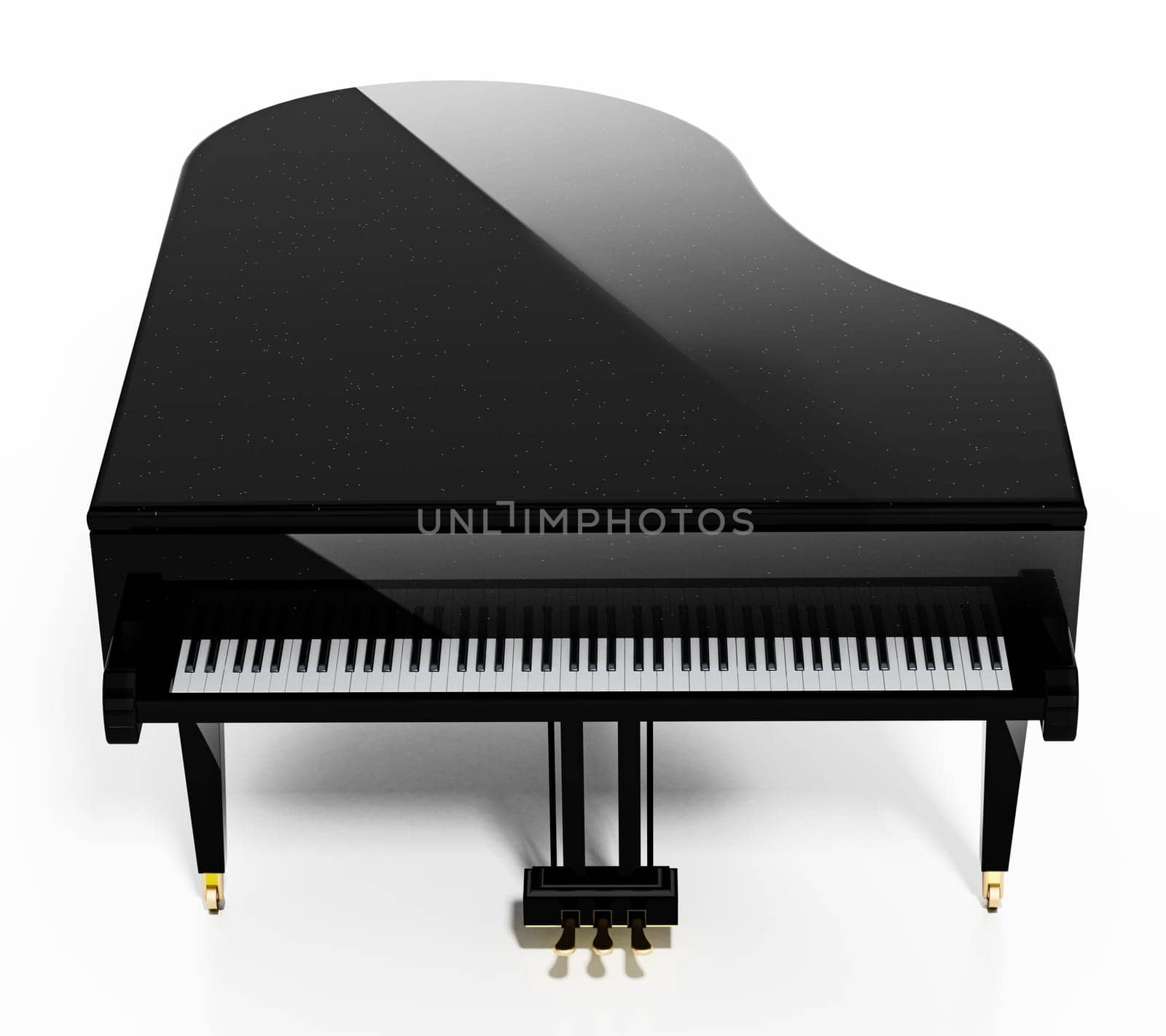 Generic grand piano isolated on white background. 3D illustration. 3D illustration.