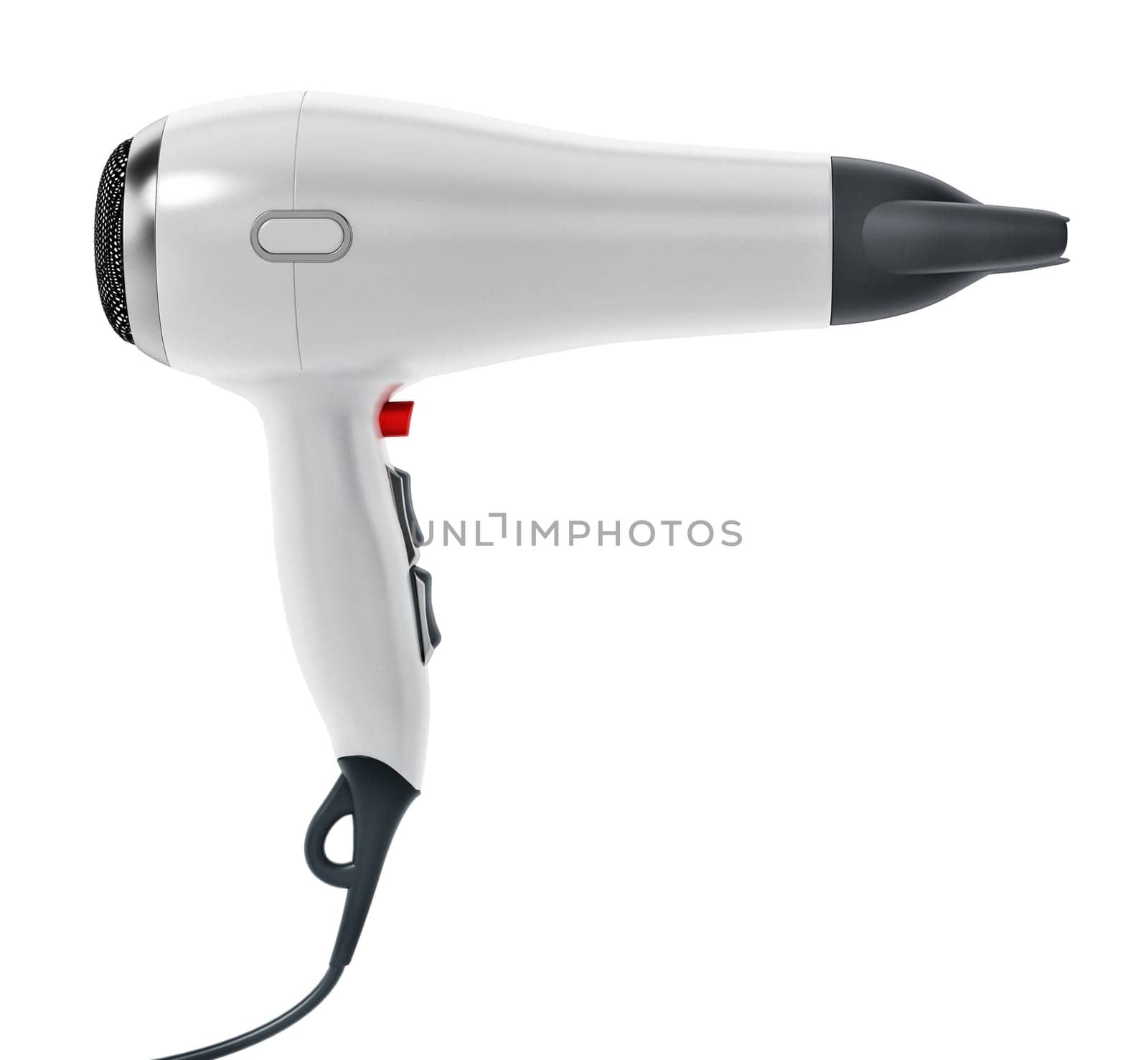 Professional hair dryer isolated on white background.. 3D illustration.