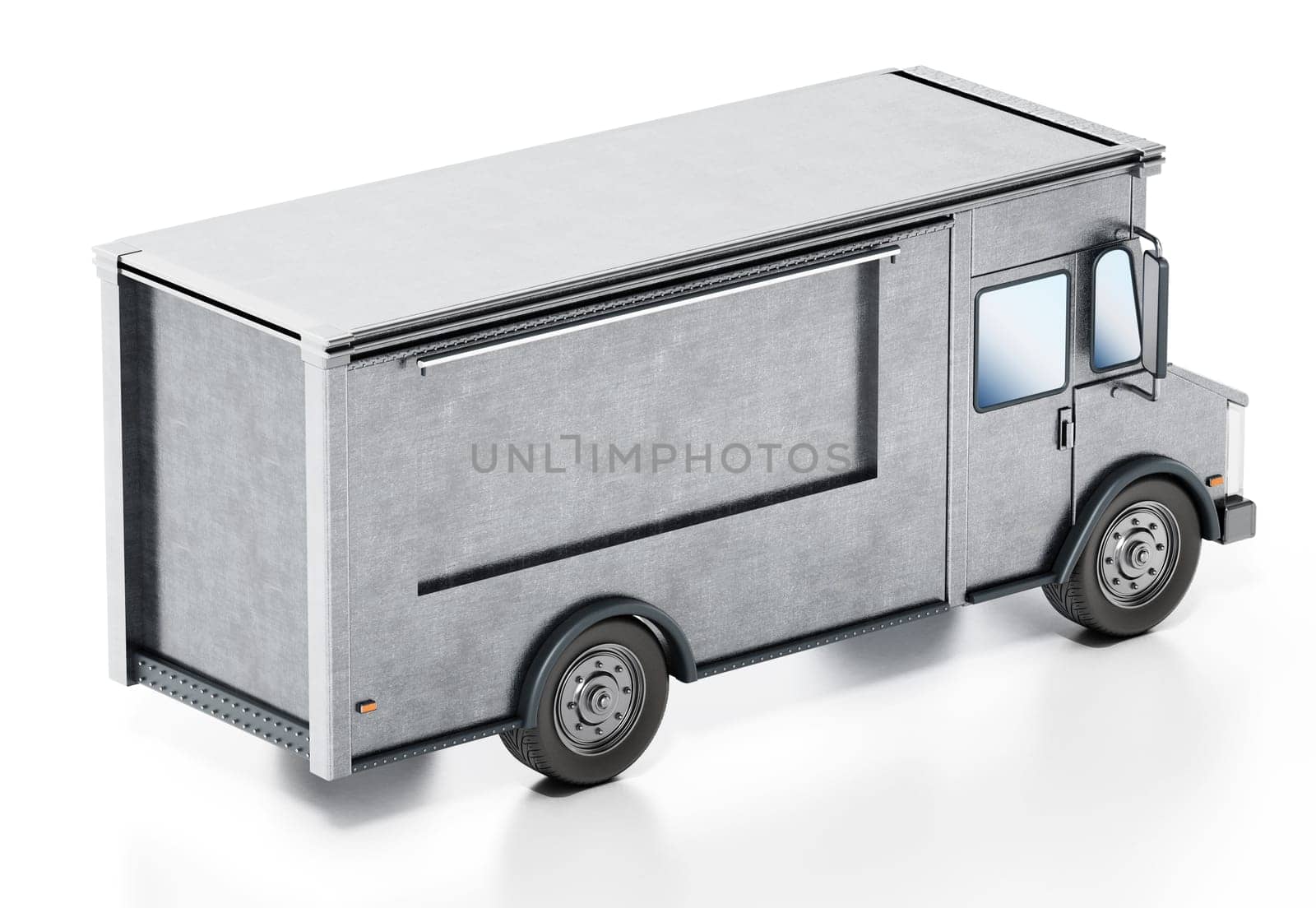Vintage shipping, ice cream or dairy product van isolated on white background. 3D illustration.