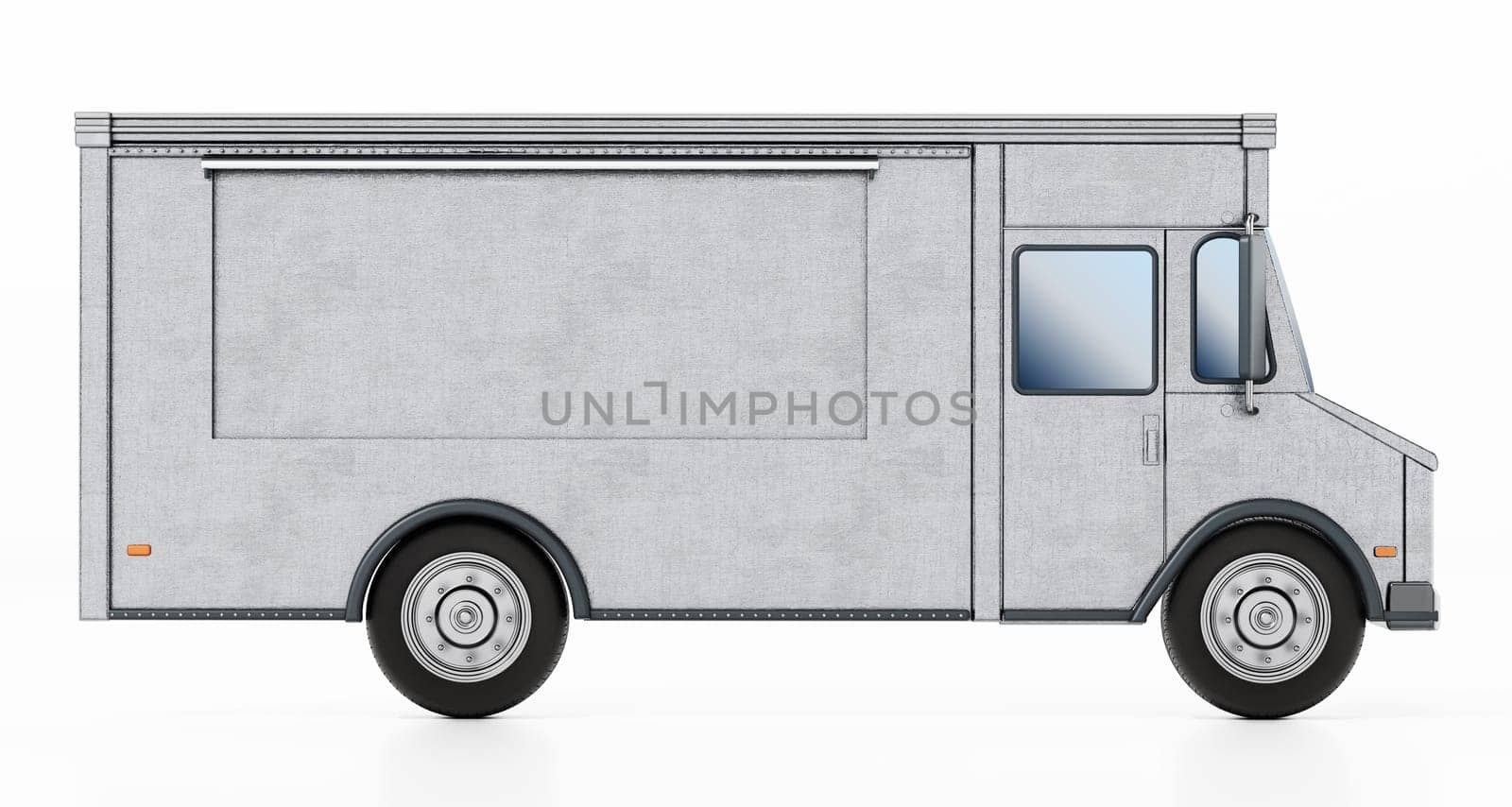 Vintage shipping, ice cream or dairy product van isolated on white background. 3D illustration.